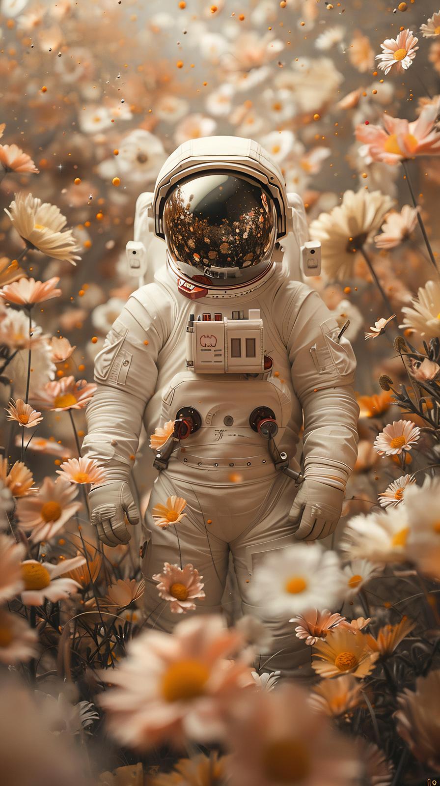 Astronaut Among Flowers Wall Art