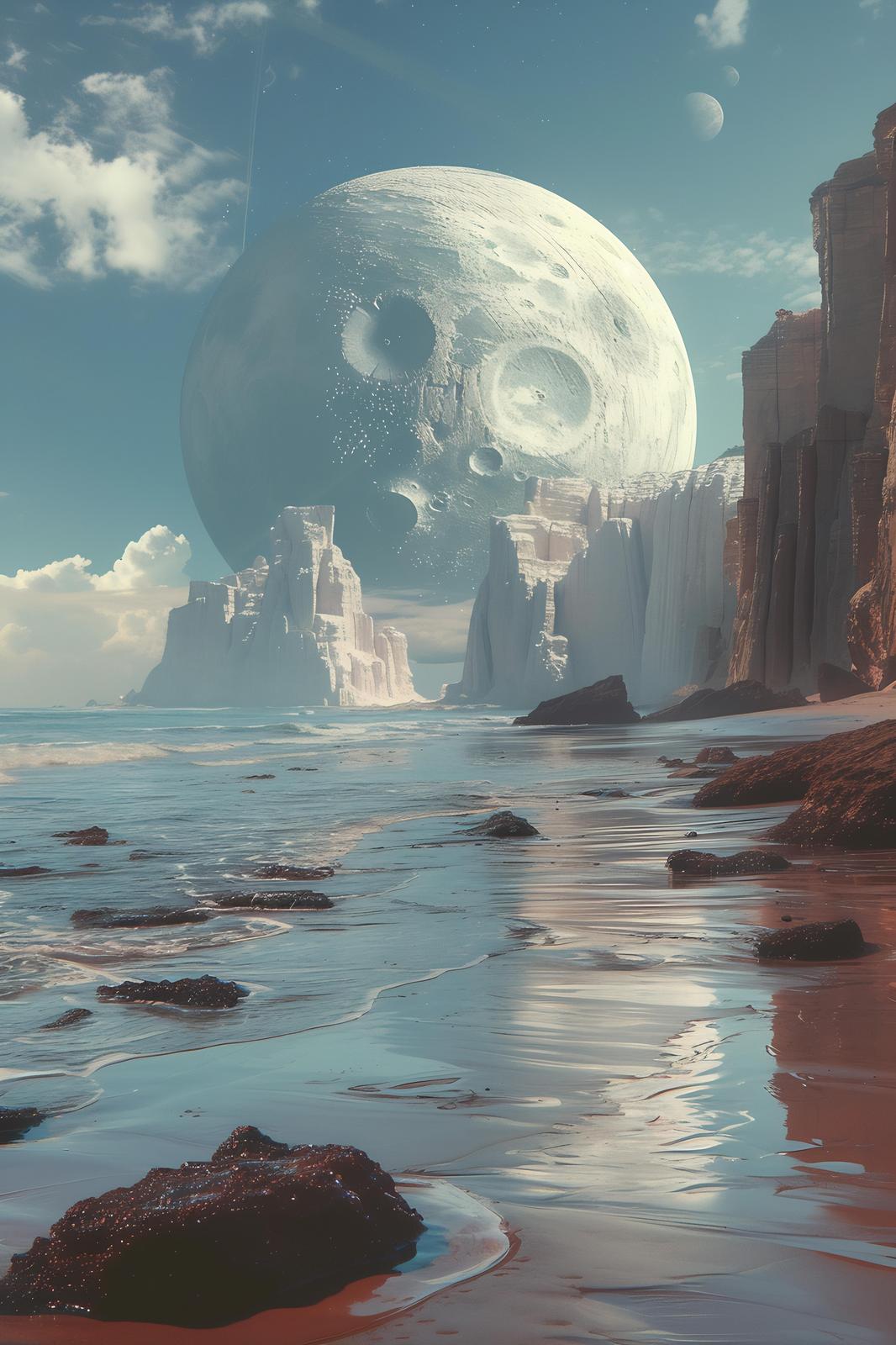 Surreal Lunar Beach Landscape Wall Art