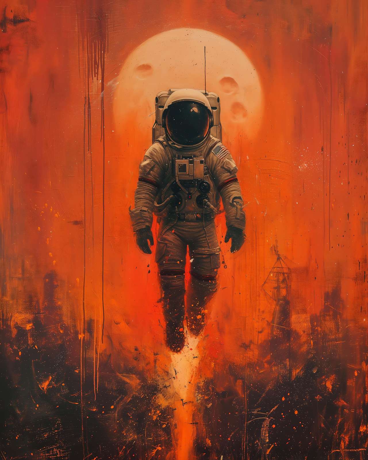 Astronaut in Fiery Orbit Wall Art