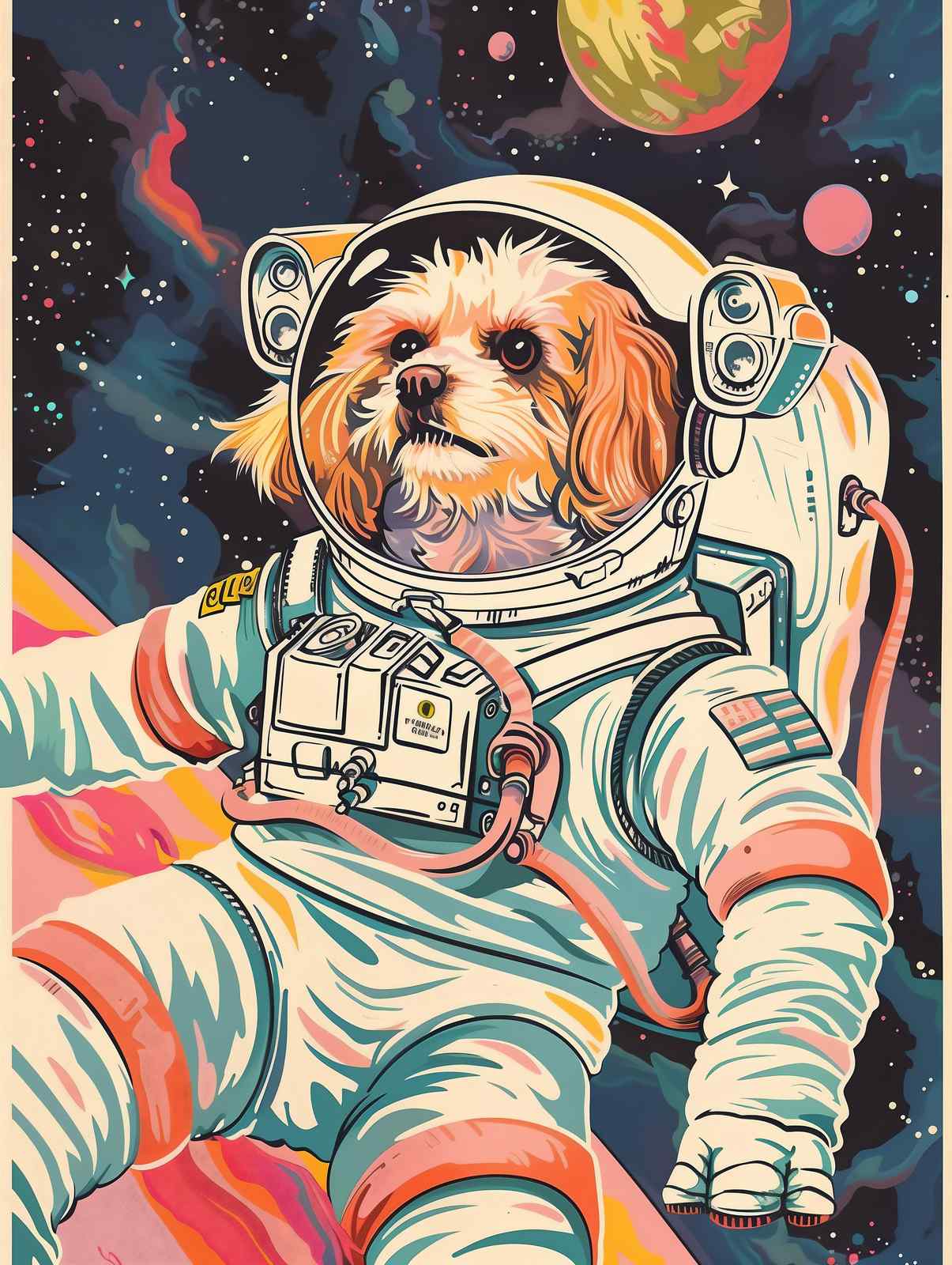 Astronaut Dog Space Adventure Wall Art
