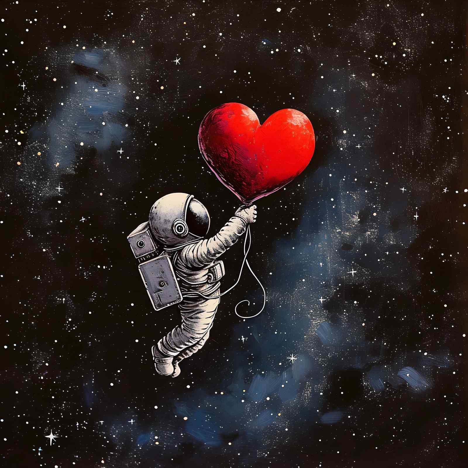 Astronaut Heart Balloon Space Wall Art