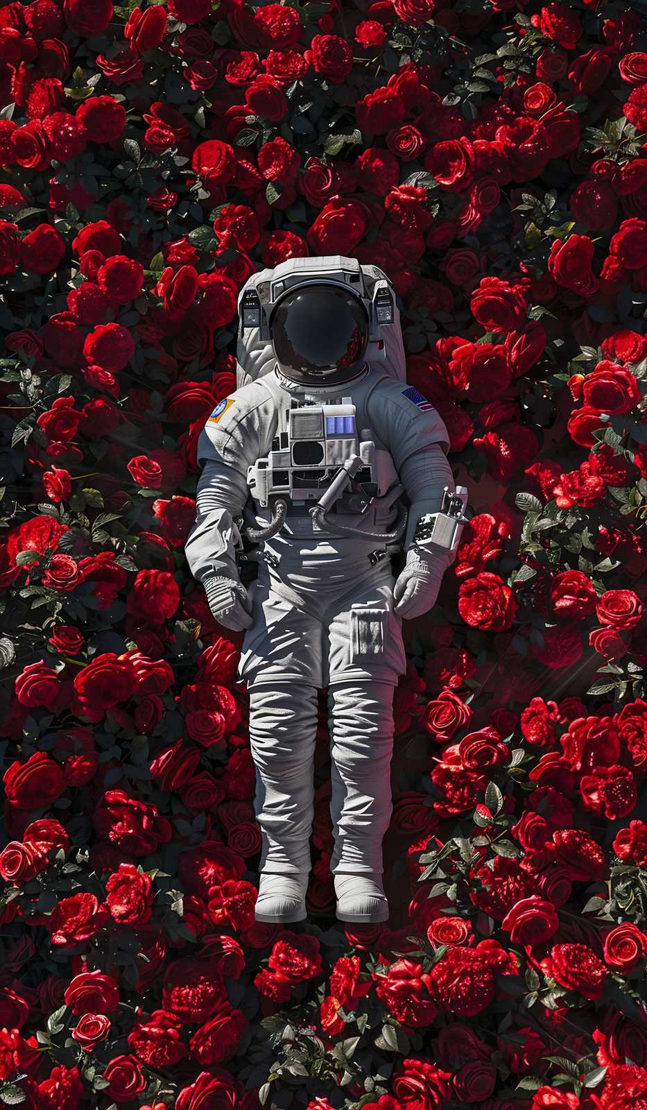 Astronaut Among Red Roses Wall Art