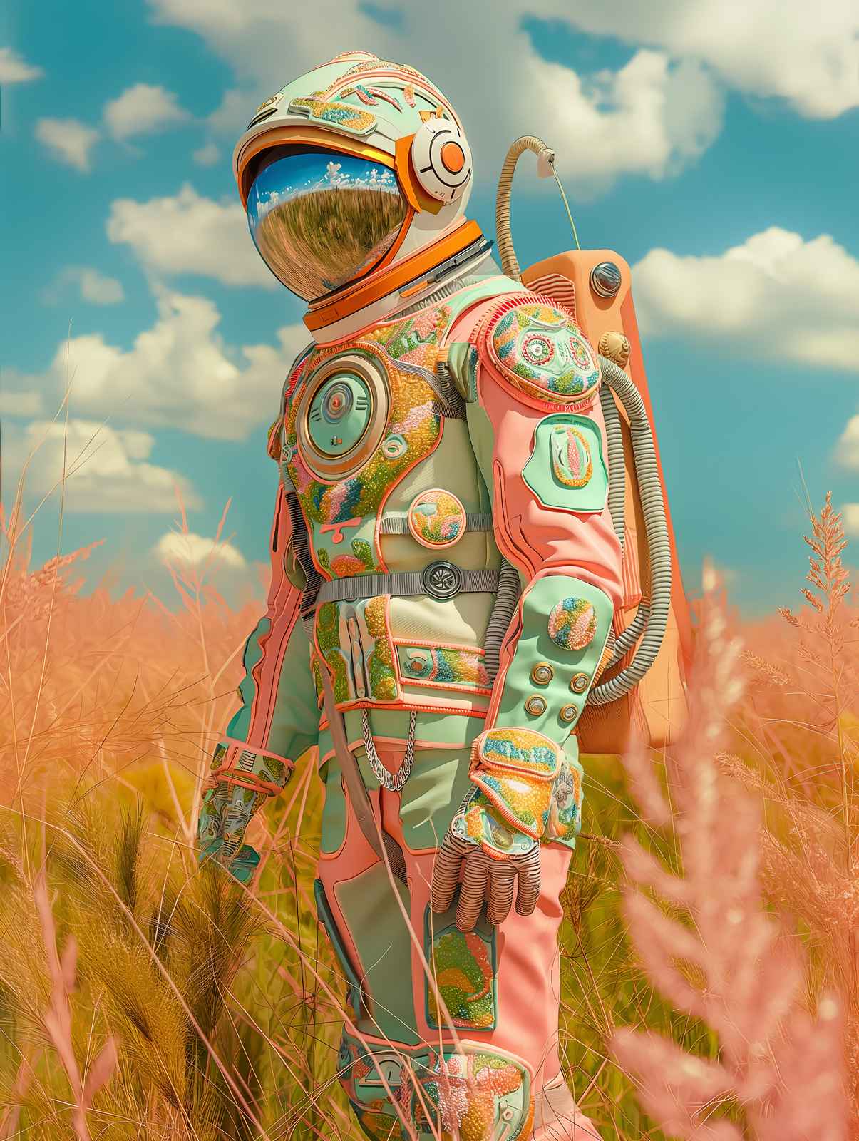 Whimsical Astronaut Field Adventure Wall Art