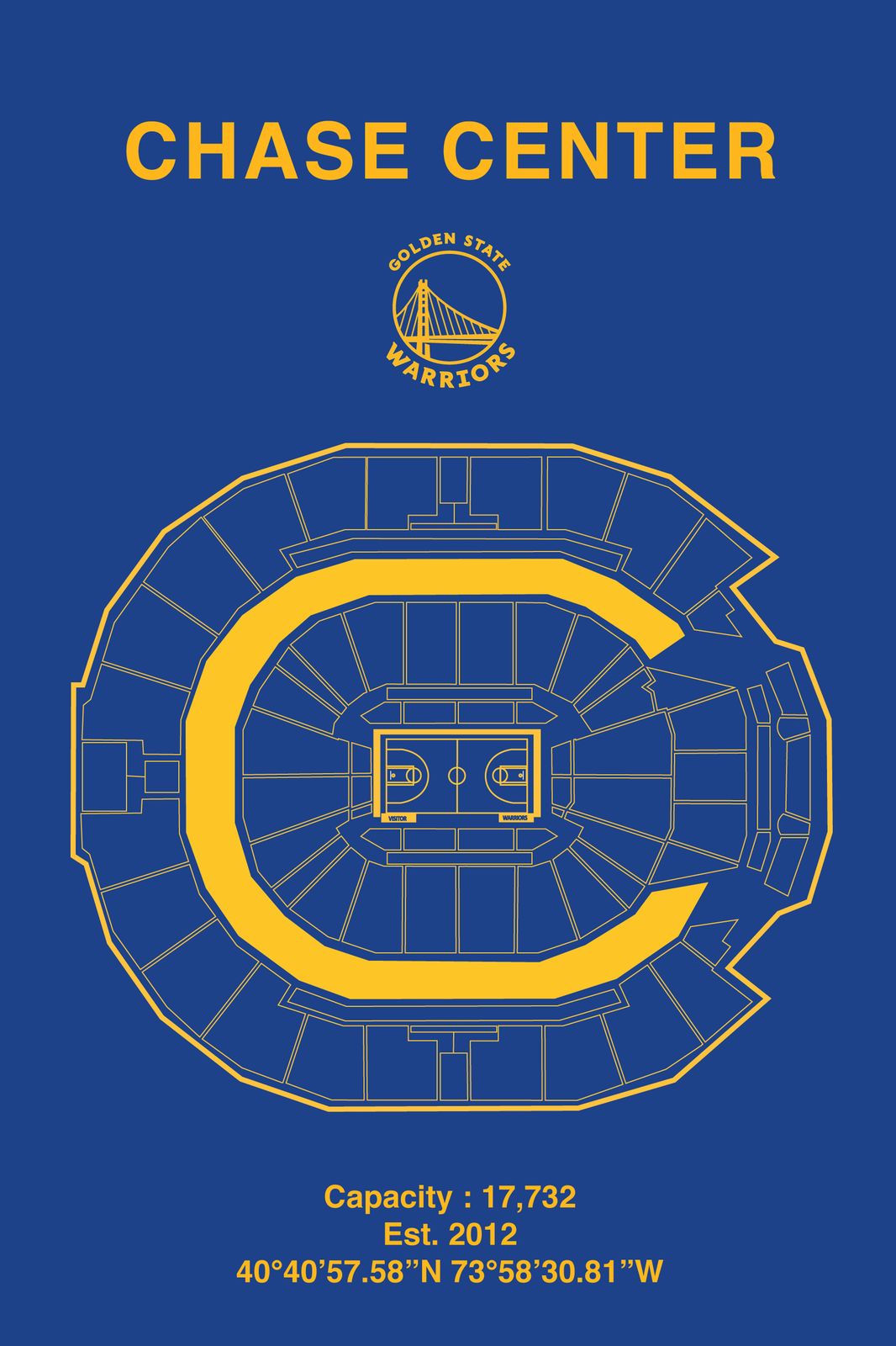 Chase Center Golden State Warriors Arena Blueprint Wall Art