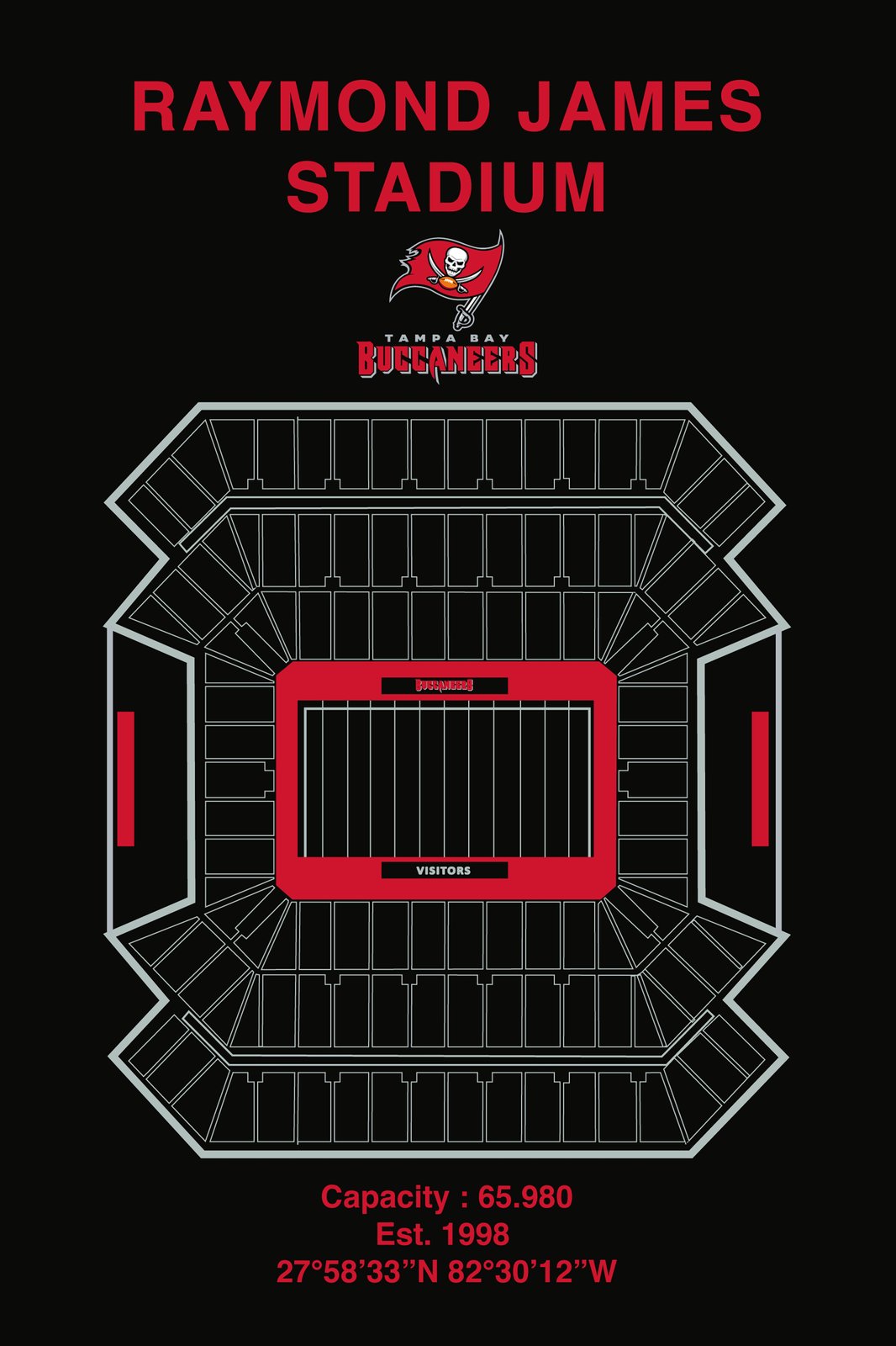 Raymond James Stadium Map Wall Art - NFL Tampa Bay