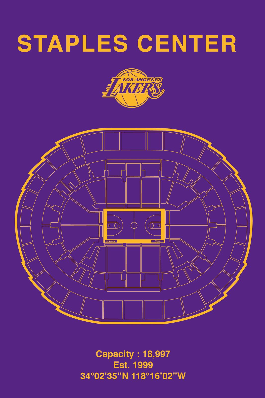 Los Angeles Lakers Staples Center Blueprint Wall Art