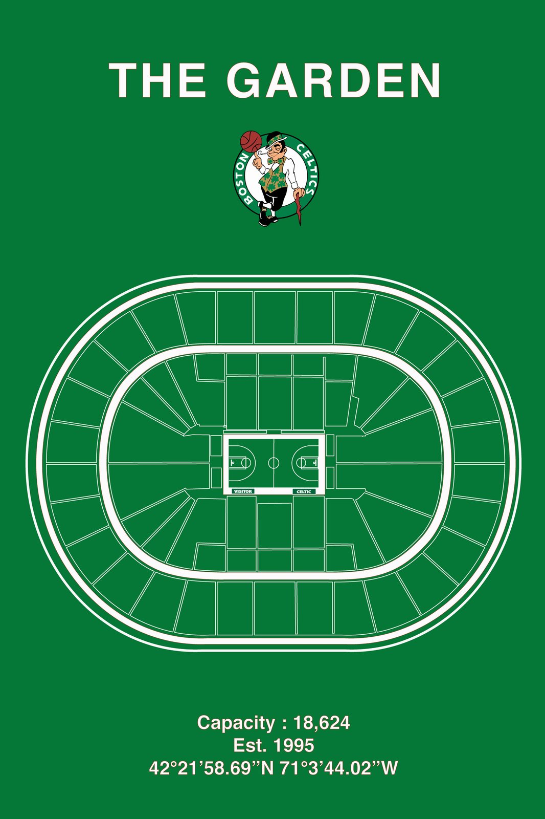 Boston Celtics "The Garden" Stadium Map Wall Art