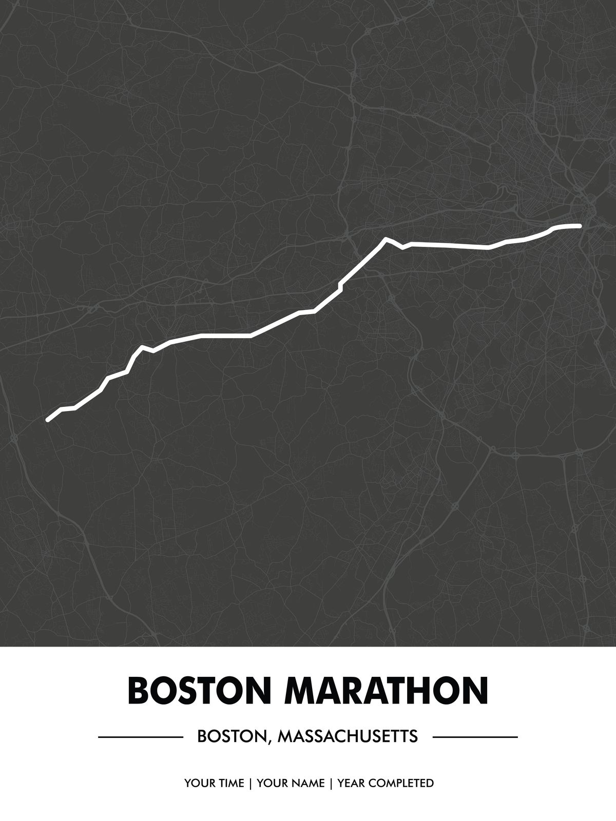 Boston Marathon Route Map Wall Art