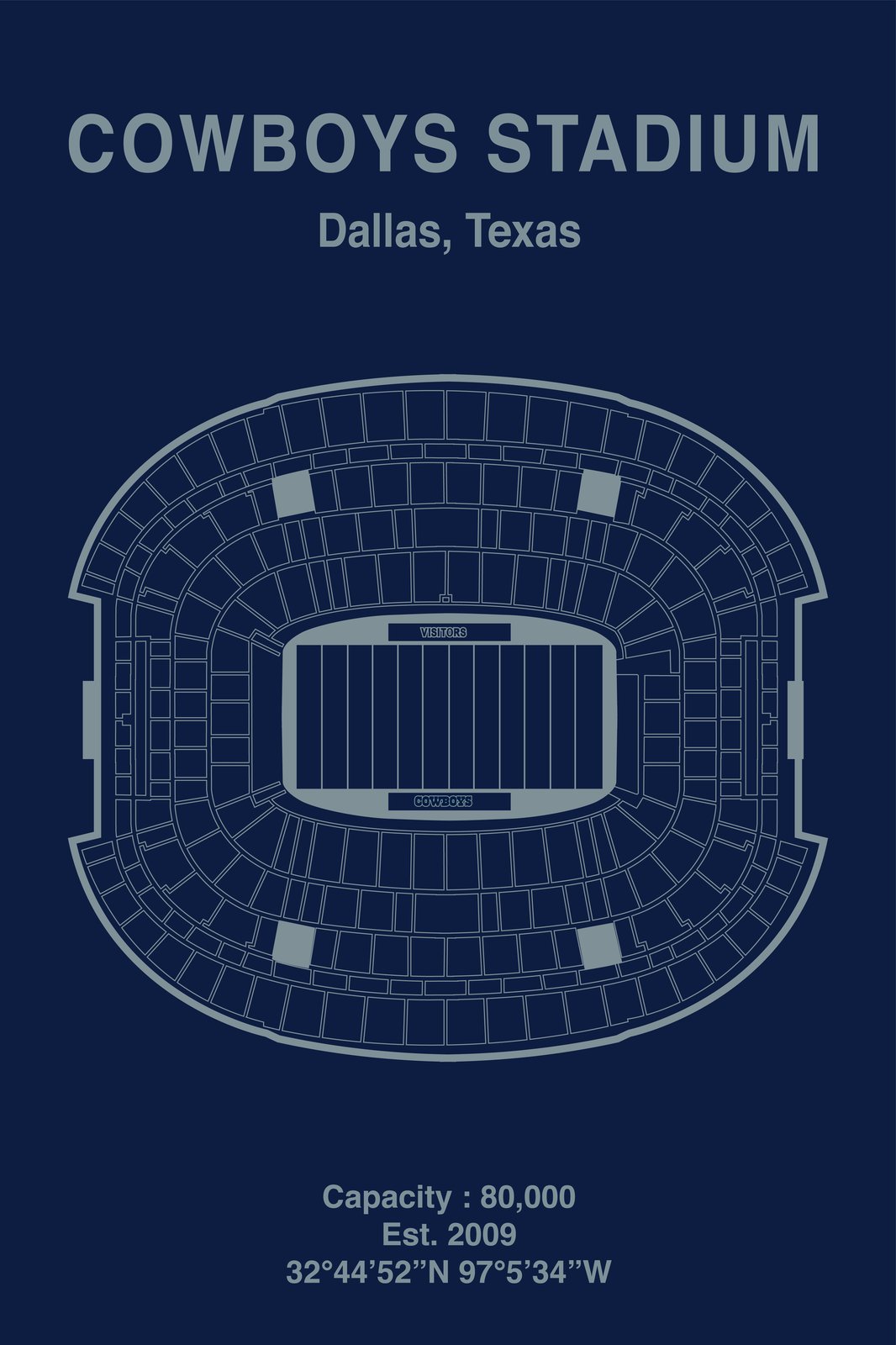 Dallas Cowboys Stadium Blueprint Wall Art