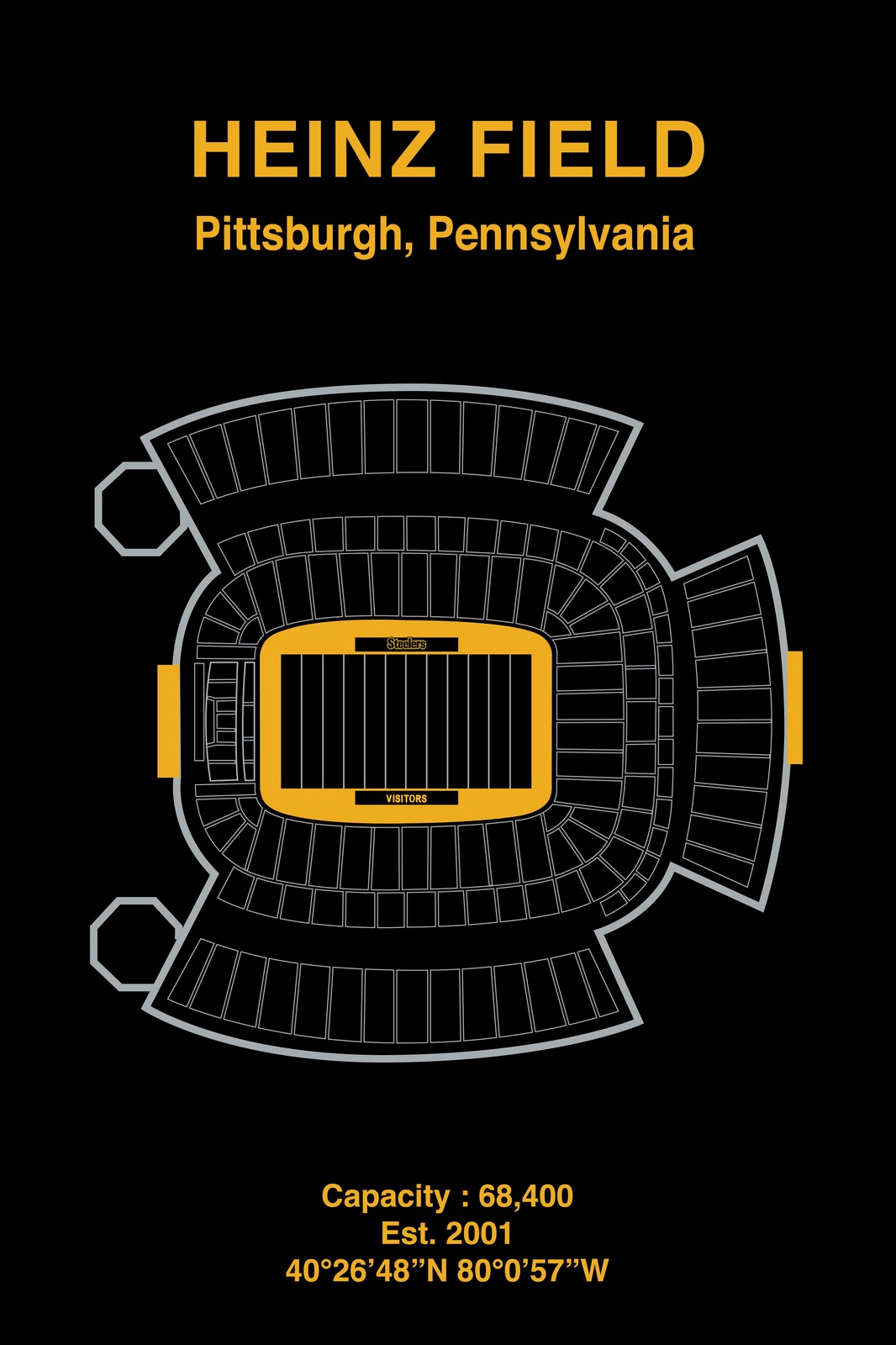 Heinz Field Pittsburgh Steelers Stadium Map Wall Art