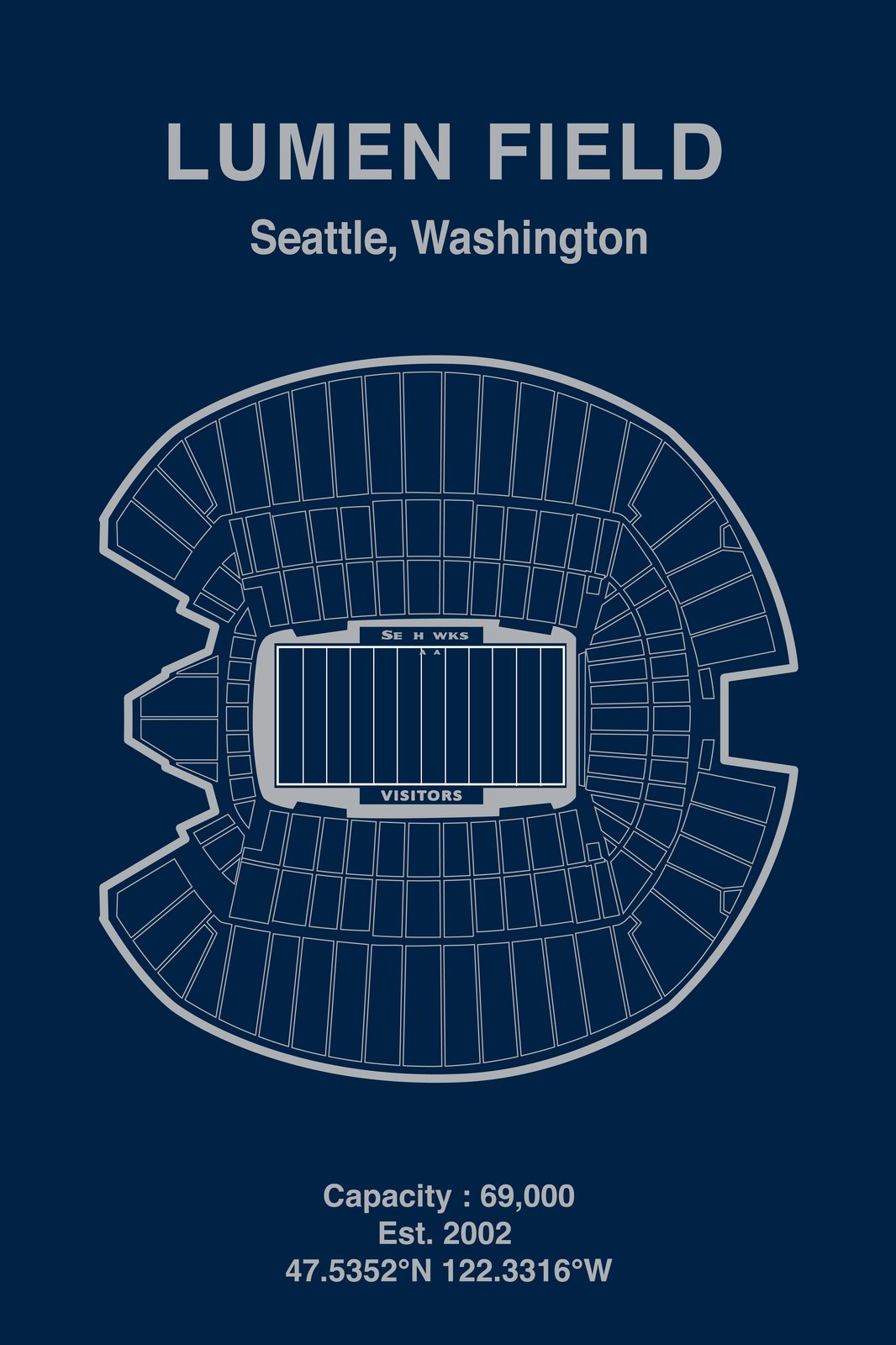 Lumen Field Blueprint Seattle Seahawks Wall Art