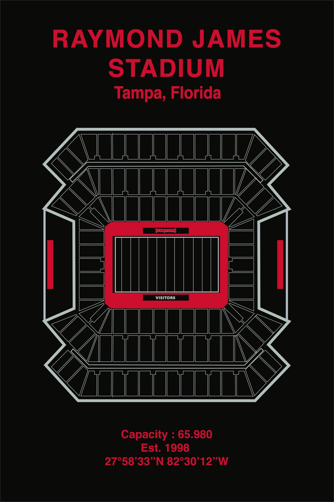Raymond James Stadium Map Wall Art - Tampa Sports Decor