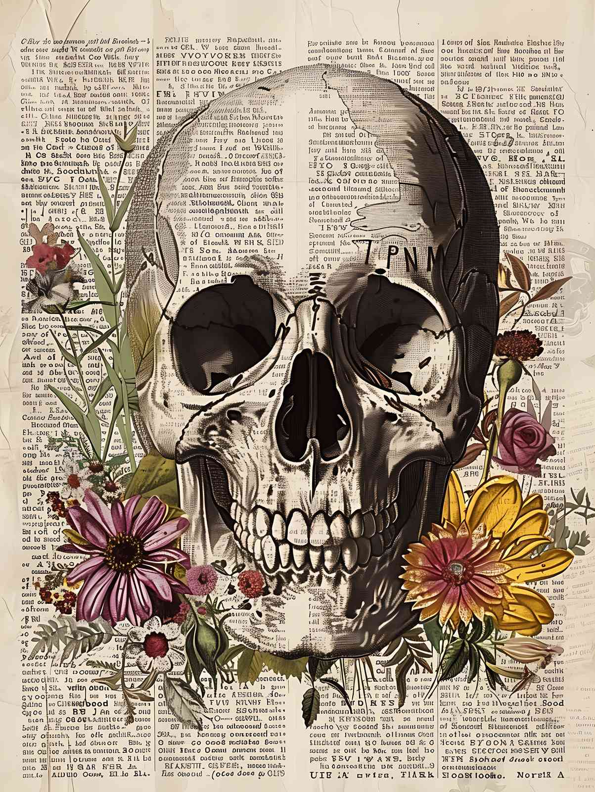 Gothic Skull & Floral Collage Wall Art