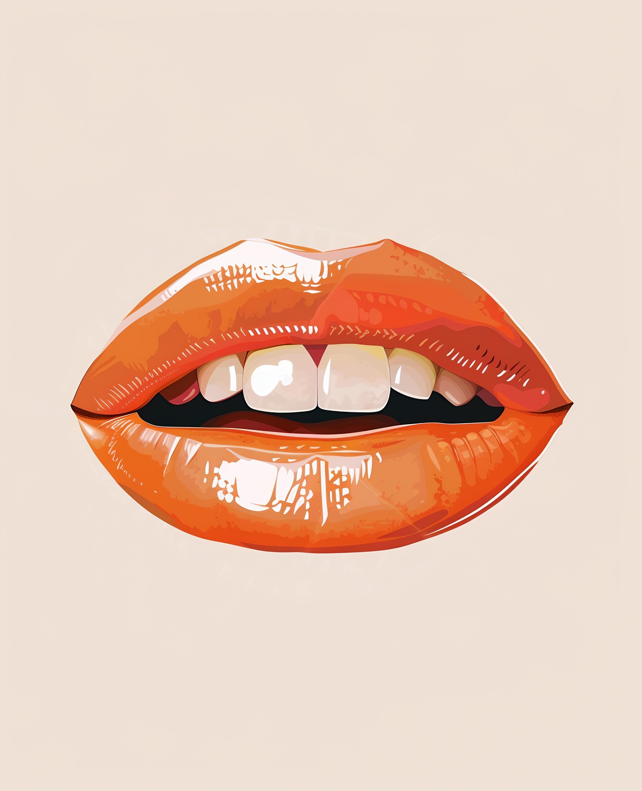 Vibrant Orange Lips Glossy Texture Wall Art