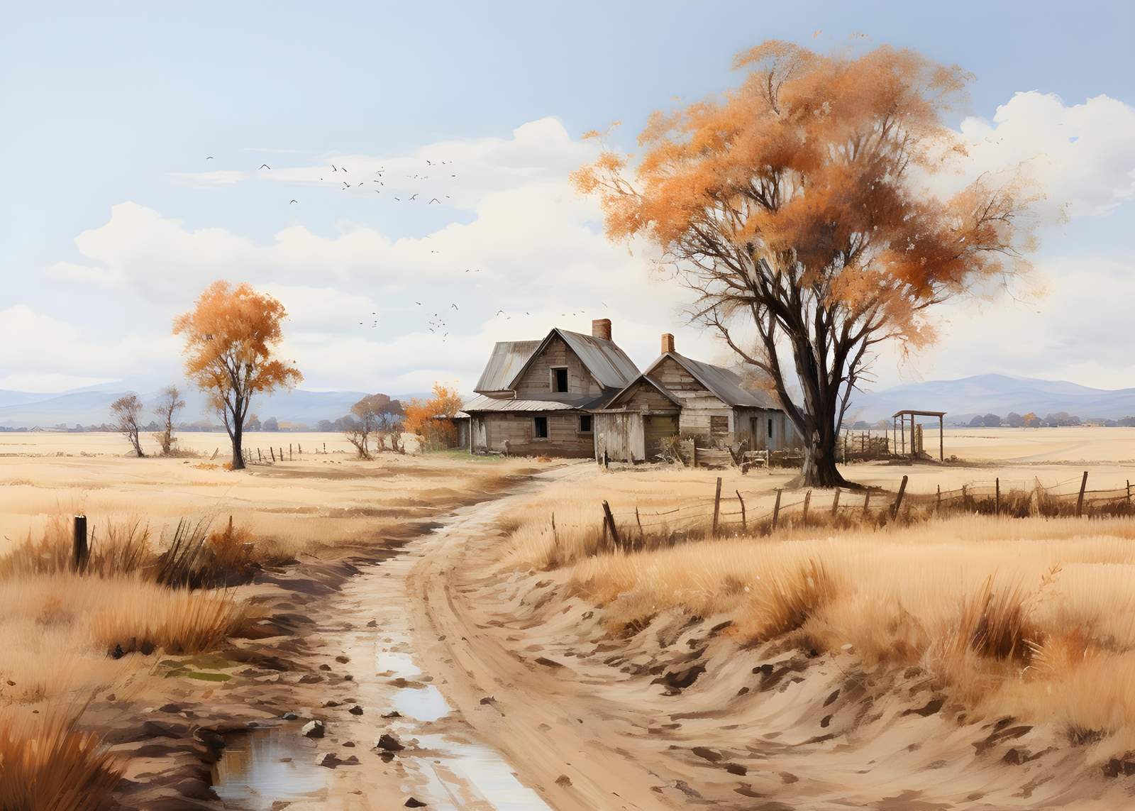 Rustic Autumn Farmhouse Landscape Wall Art