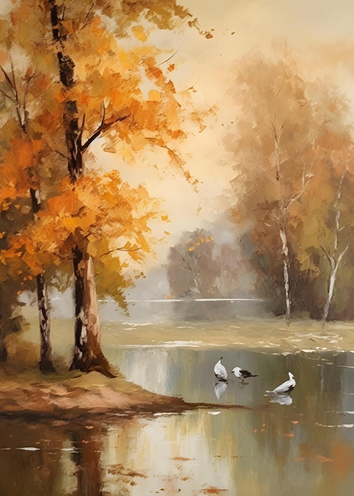Tranquil Autumn Ducks Lake Wall Art