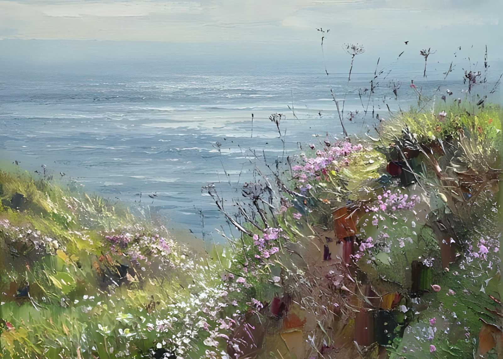 Coastal Wildflowers Ocean View Wall Art
