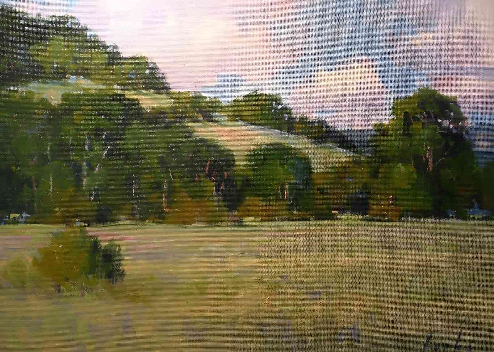 Serene Hillside Landscape Oil Painting Wall Art