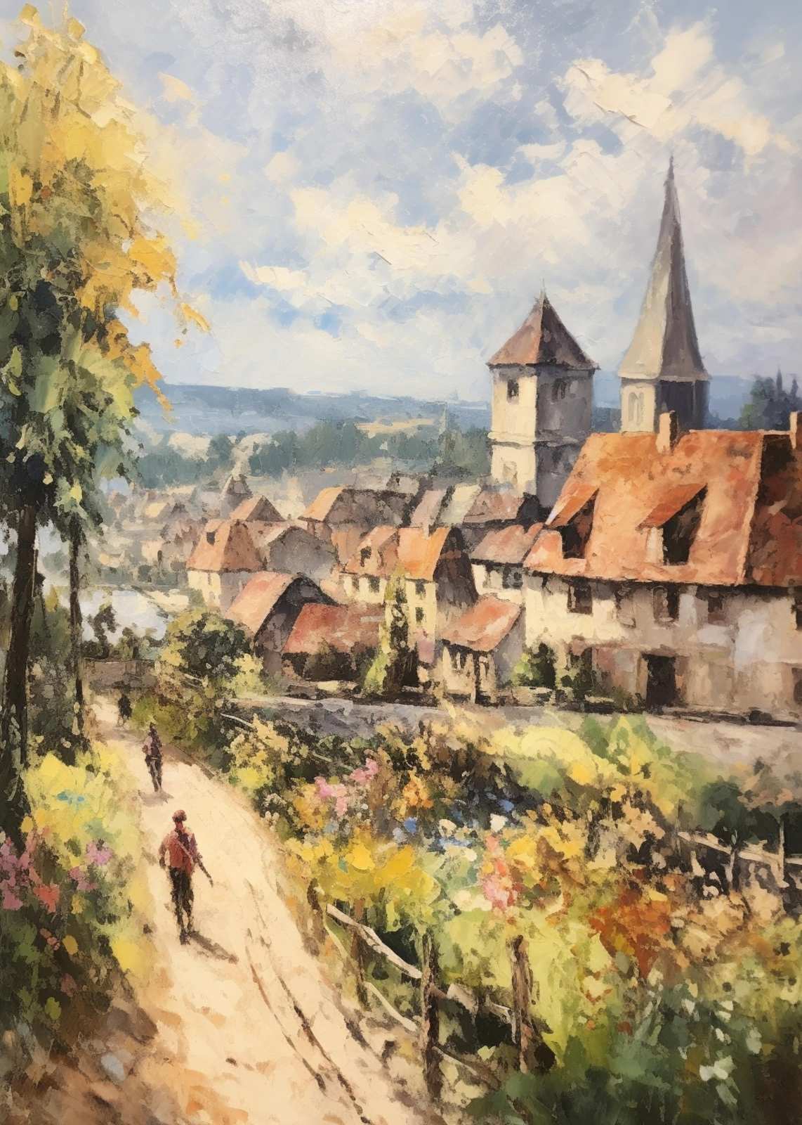European Village Landscape Oil Painting Wall Art