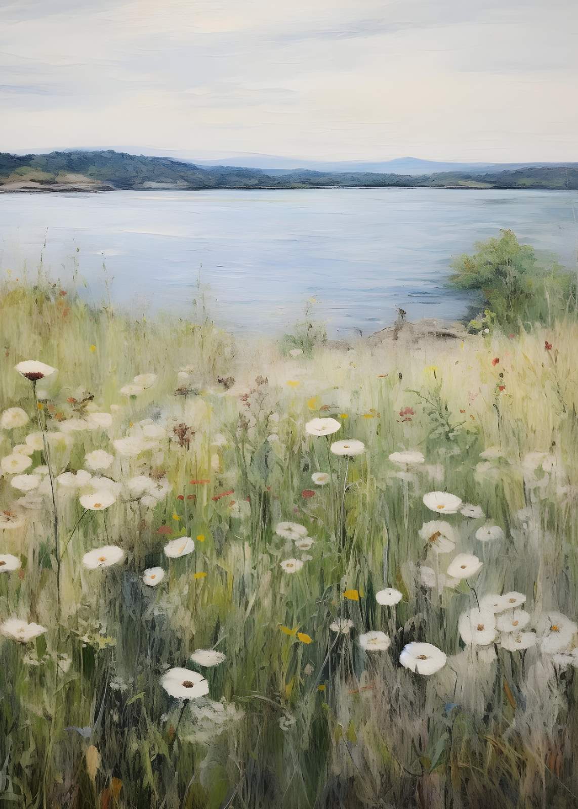 Serene Meadow Lake White Poppies Wall Art