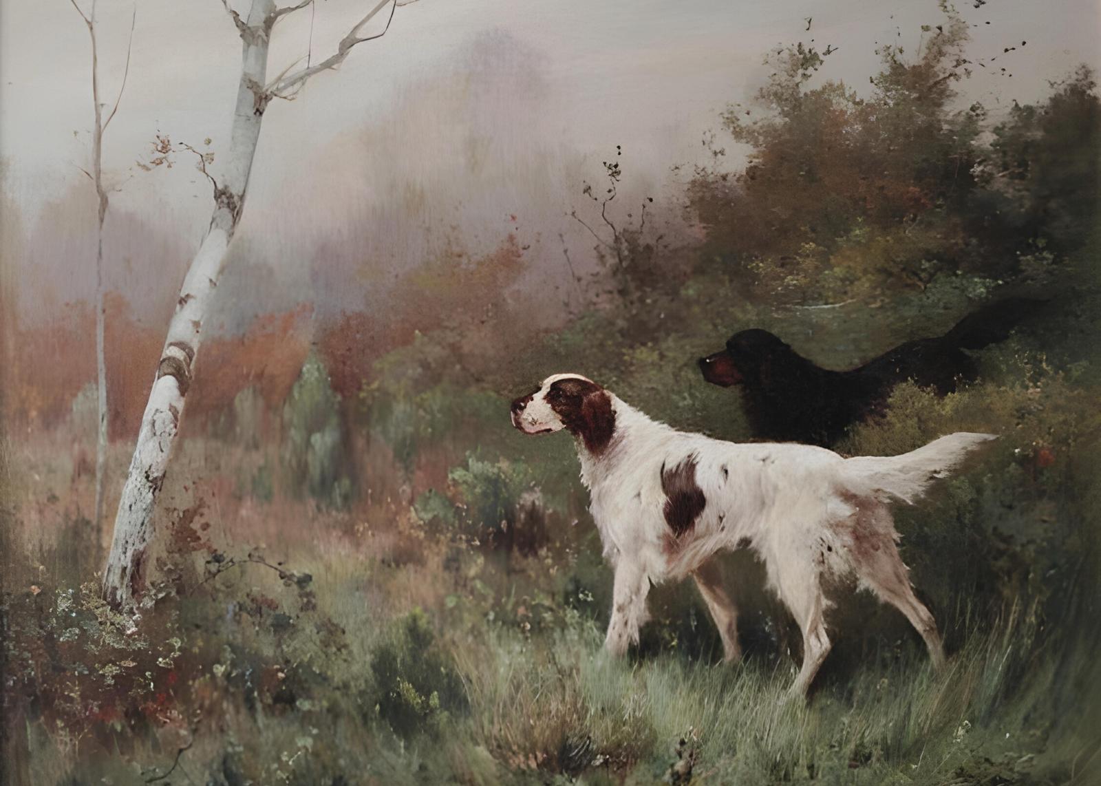 Setters in Field Vintage Dog Art Wall Art