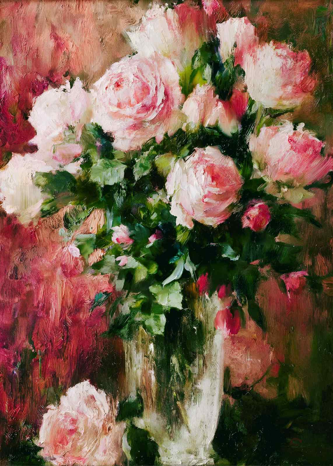 Elegant Pink Roses Still Life Wall Art