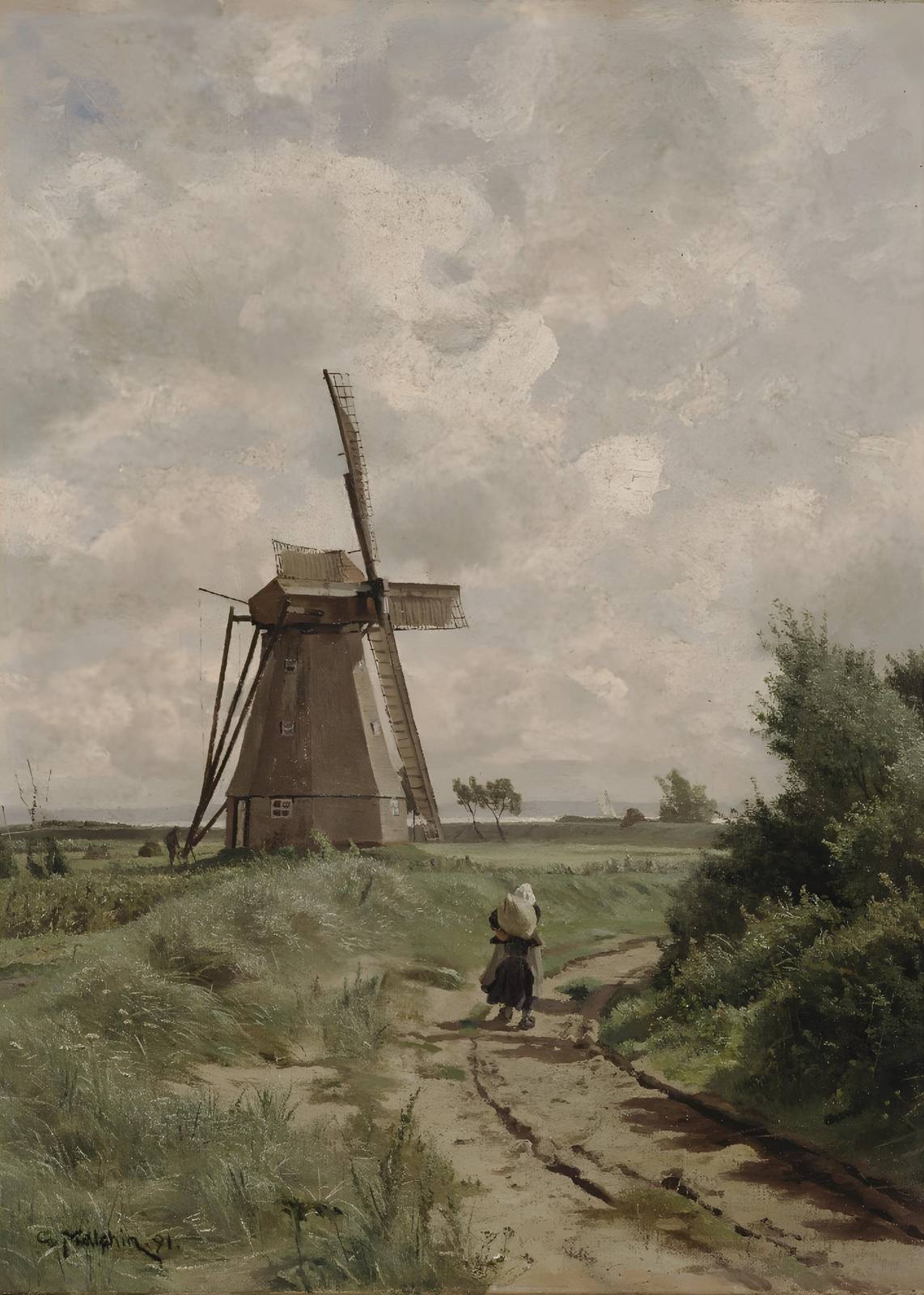 Dutch Windmill Countryside Landscape Wall Art
