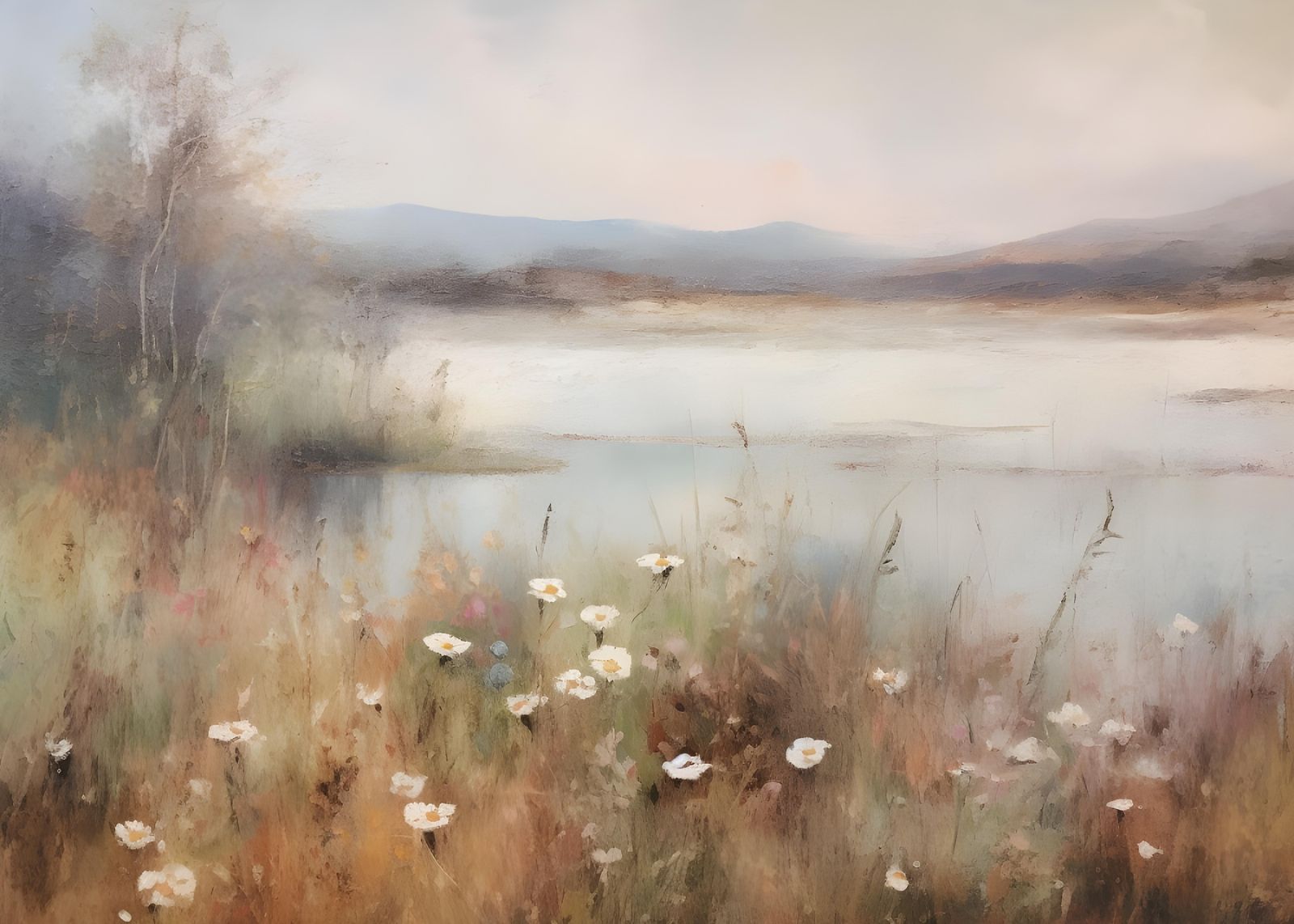 Serene Meadow Lake Landscape Wall Art