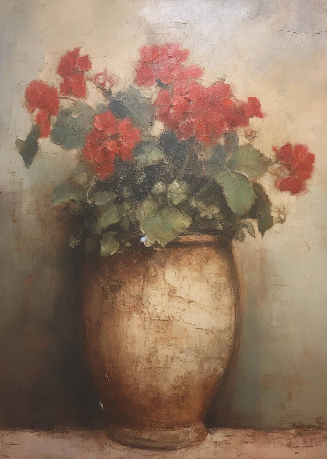 Vibrant Red Geraniums Still Life Wall Art