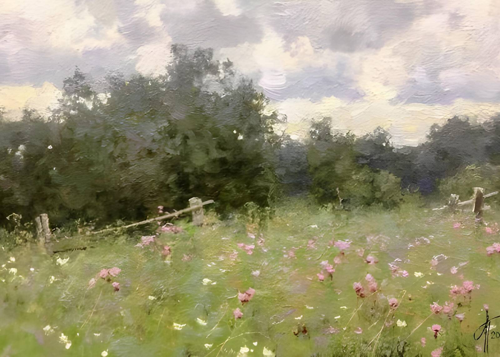 Serene Meadow Sunset Landscape Wall Art