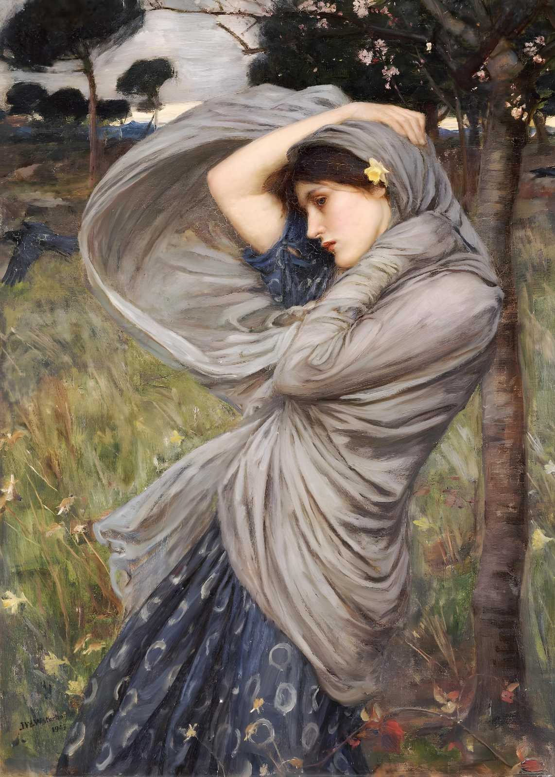 Victorian Woman Windy Day Wall Art