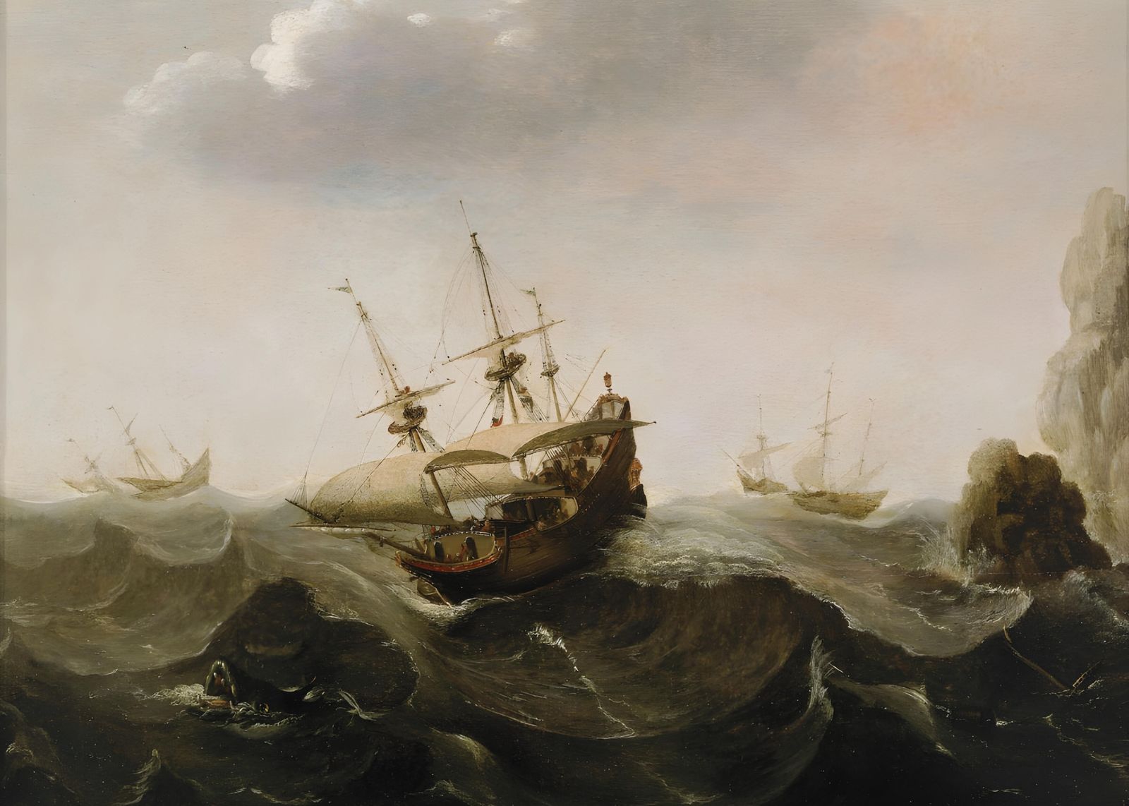 Vintage Ship Stormy Seas Wall Art