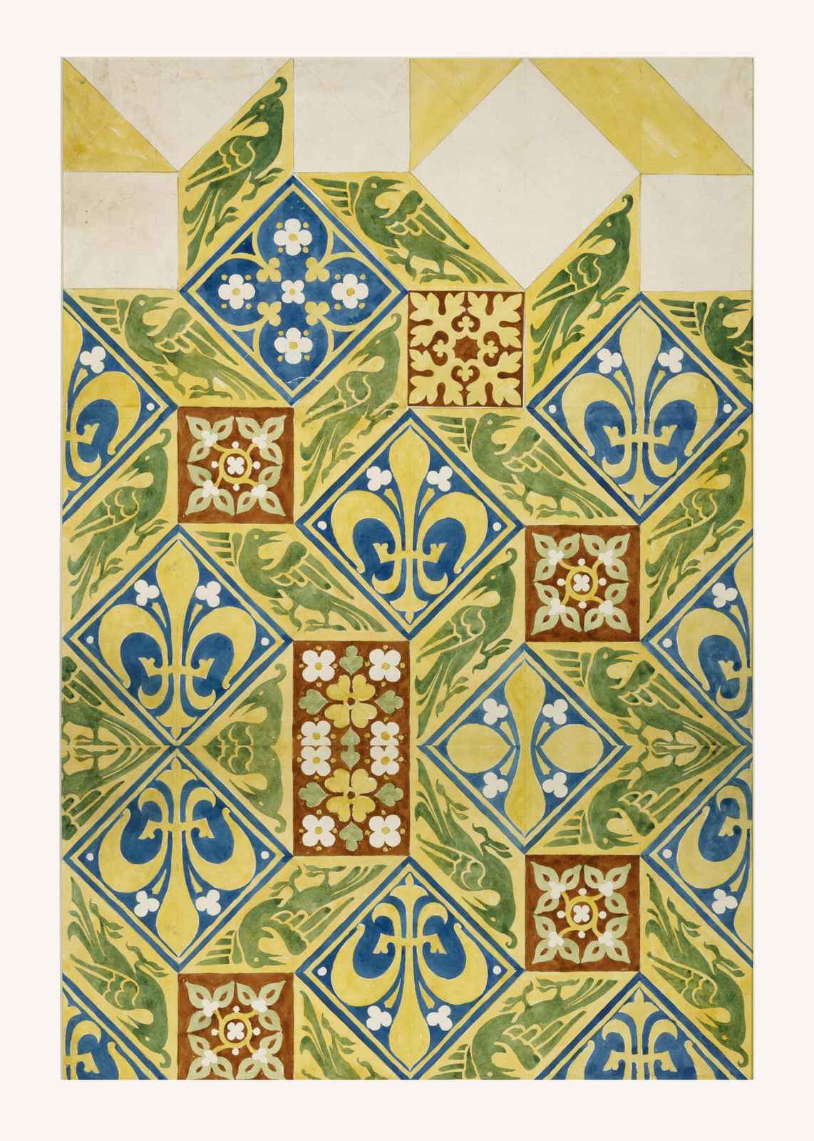 Medieval Bird & Fleur-de-lis Pattern Wall Art