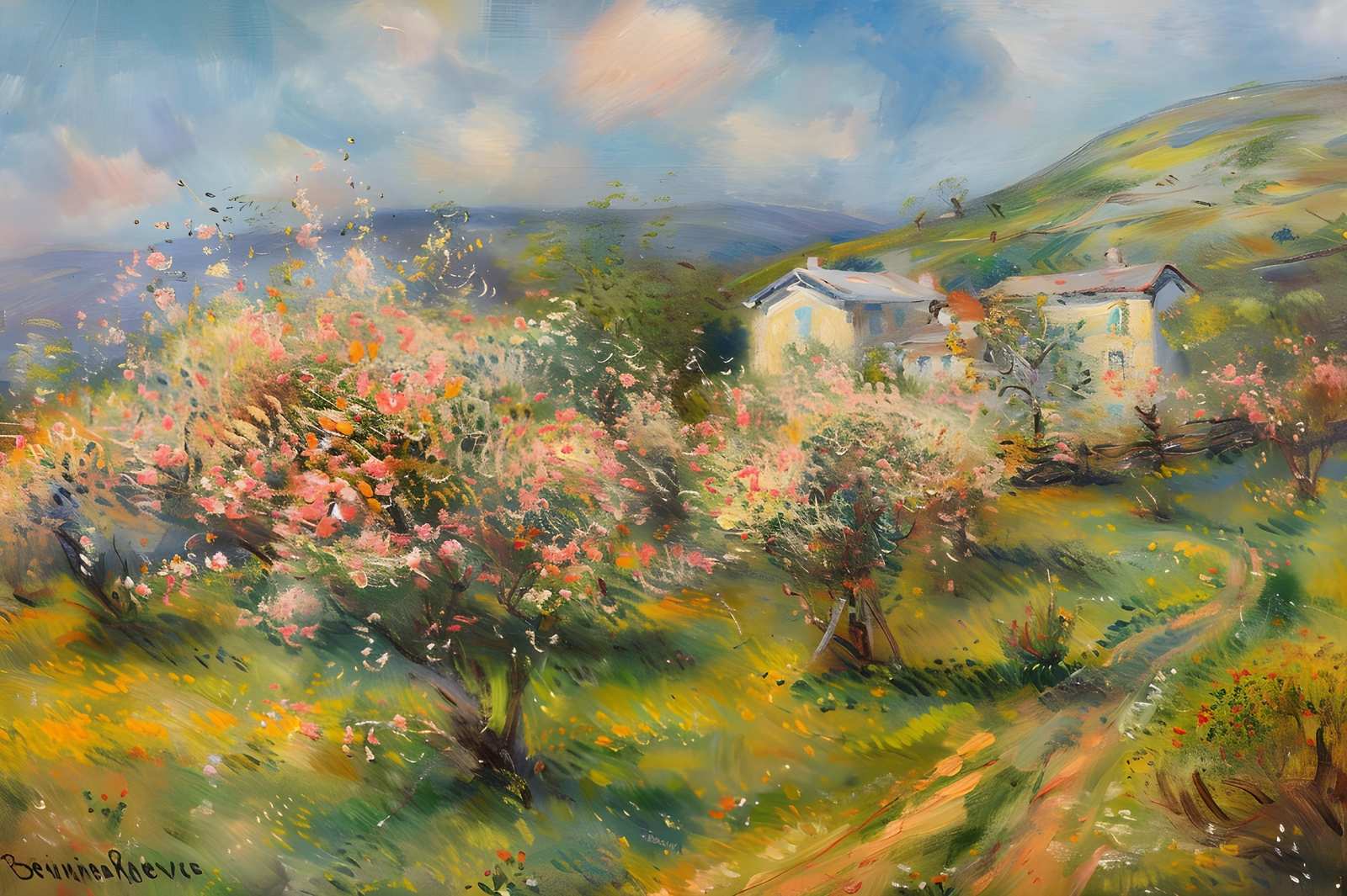 Impressionist Spring Meadow Landscape Wall Art