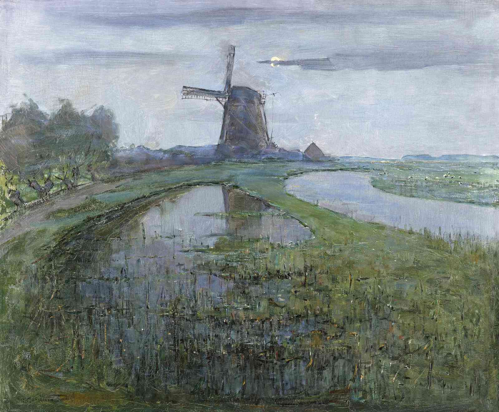 Serene Windmill Landscape Wall Art
