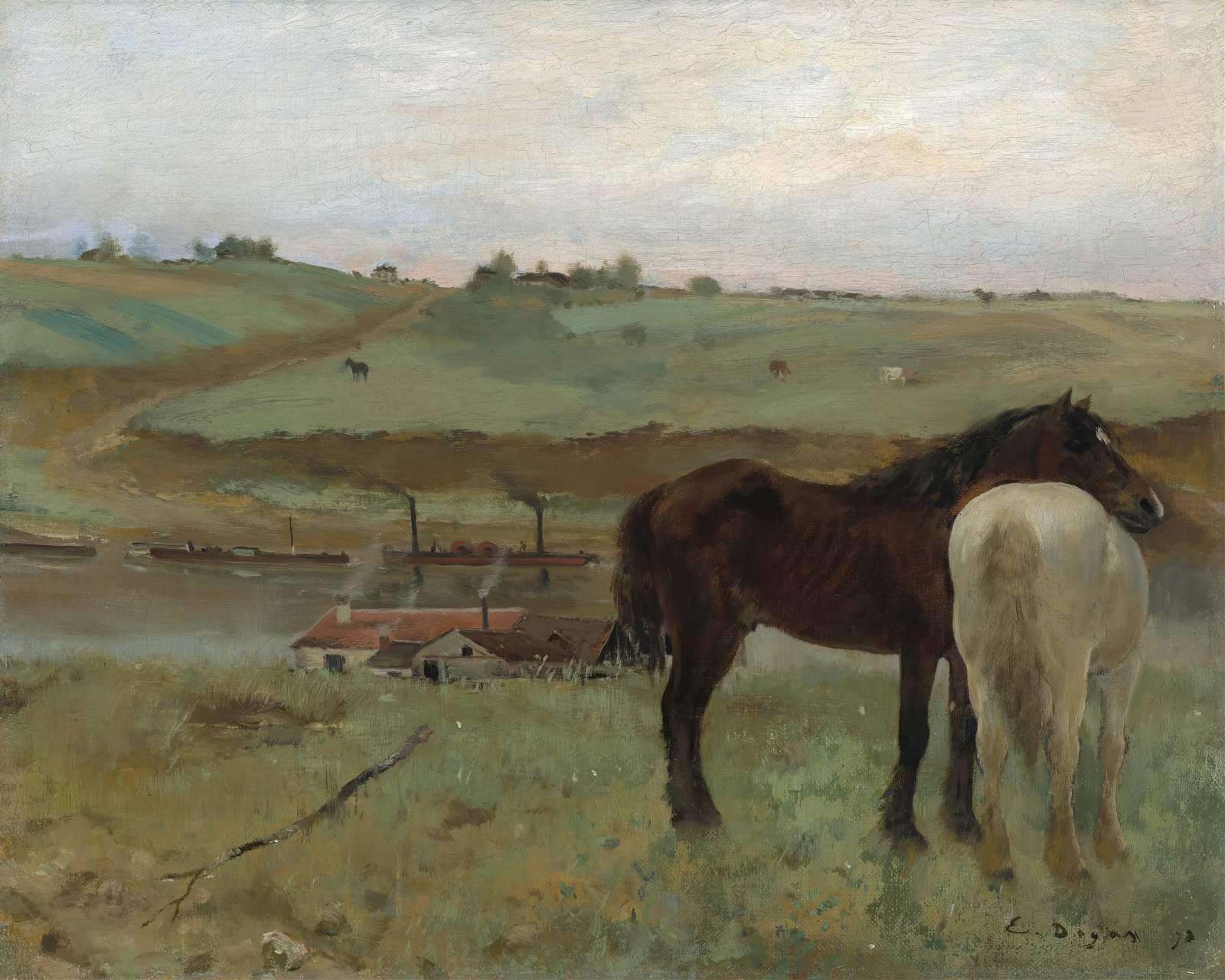 Two Horses Rural Landscape Wall Art