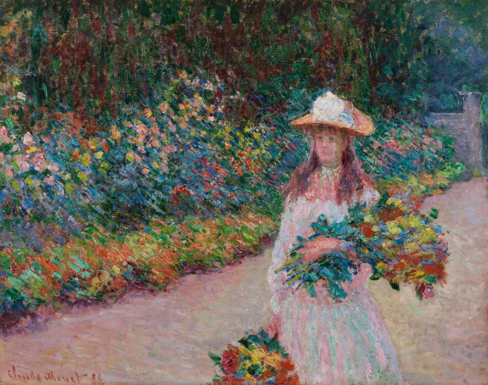 Monet Garden Woman with Flowers Wall Art