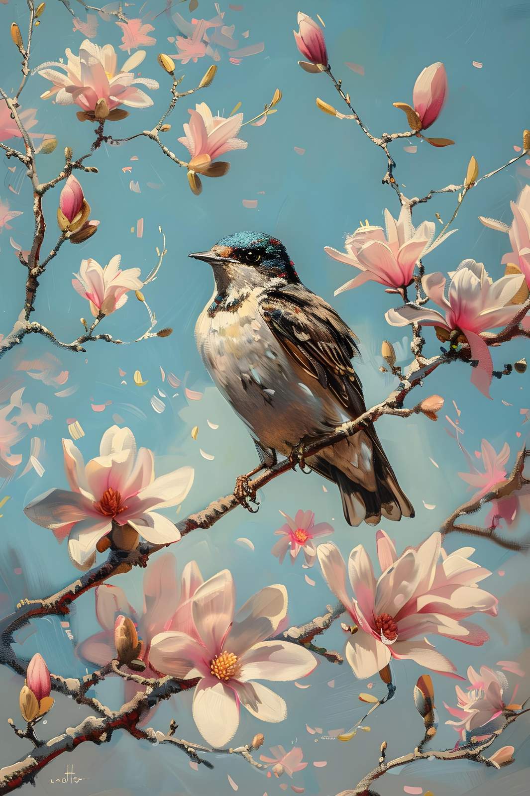 Serene Bird & Magnolia Blossom Wall Art