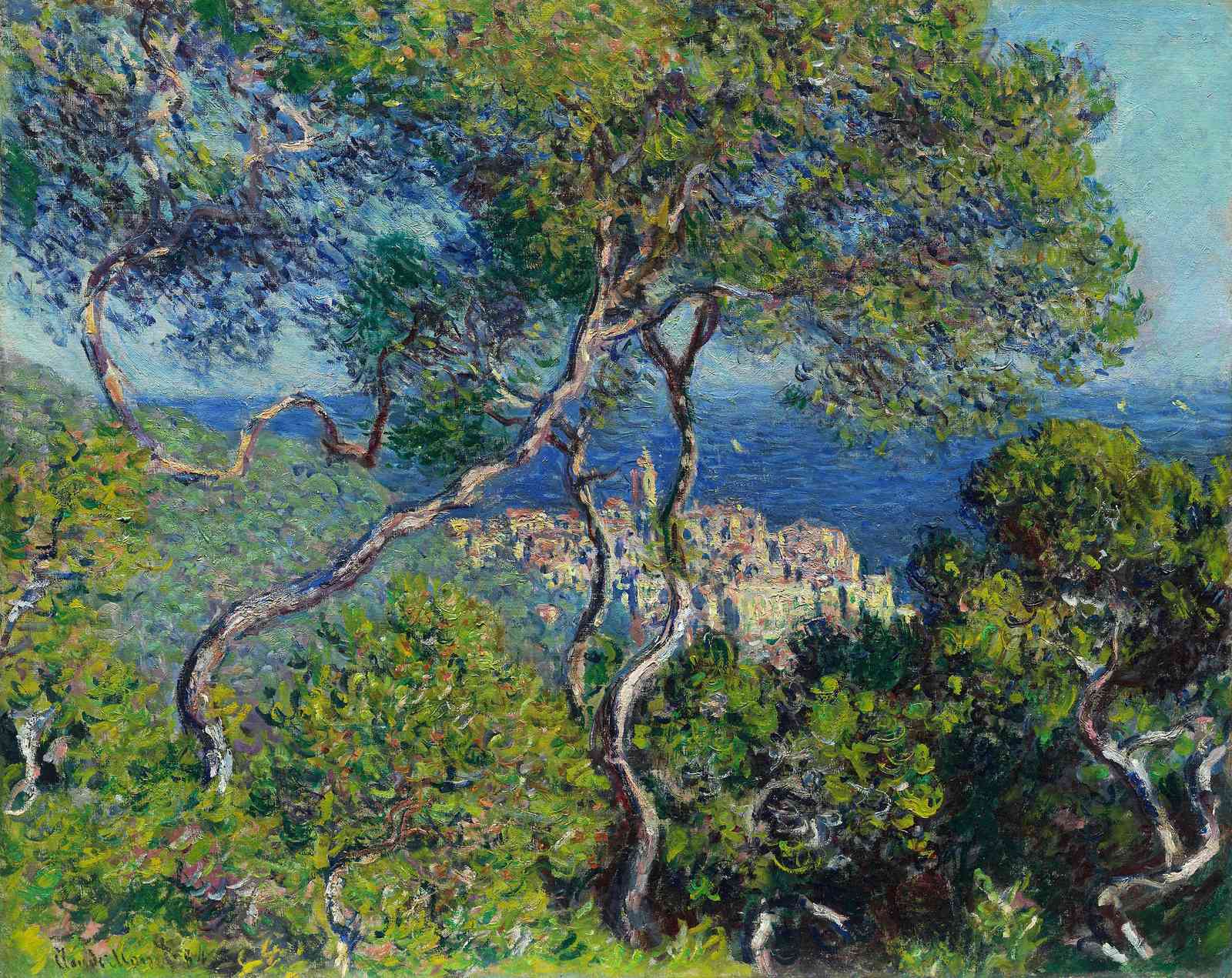 Impressionist Coastal Town Tree Landscape Wall Art