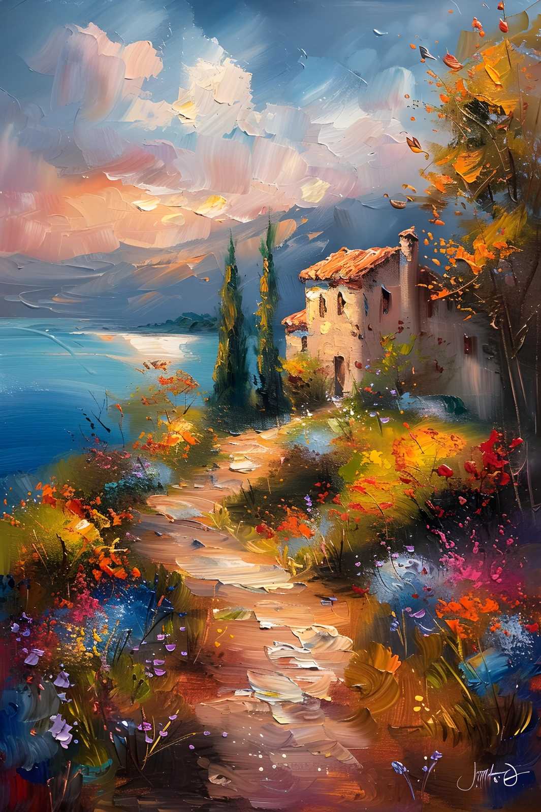 Impressionist Tuscan Villa Landscape Wall Art