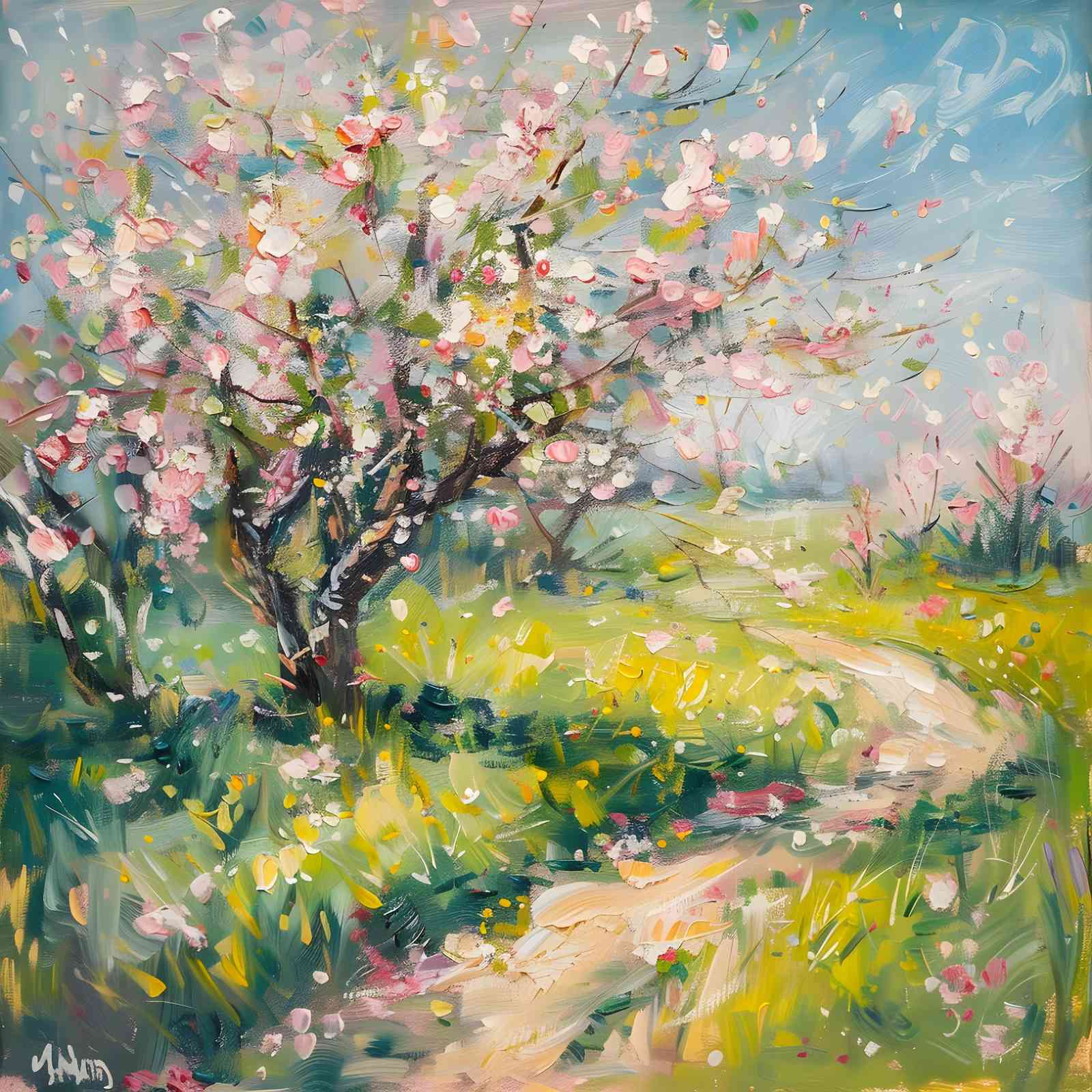 Spring Blossom Path Impressionist Wall Art