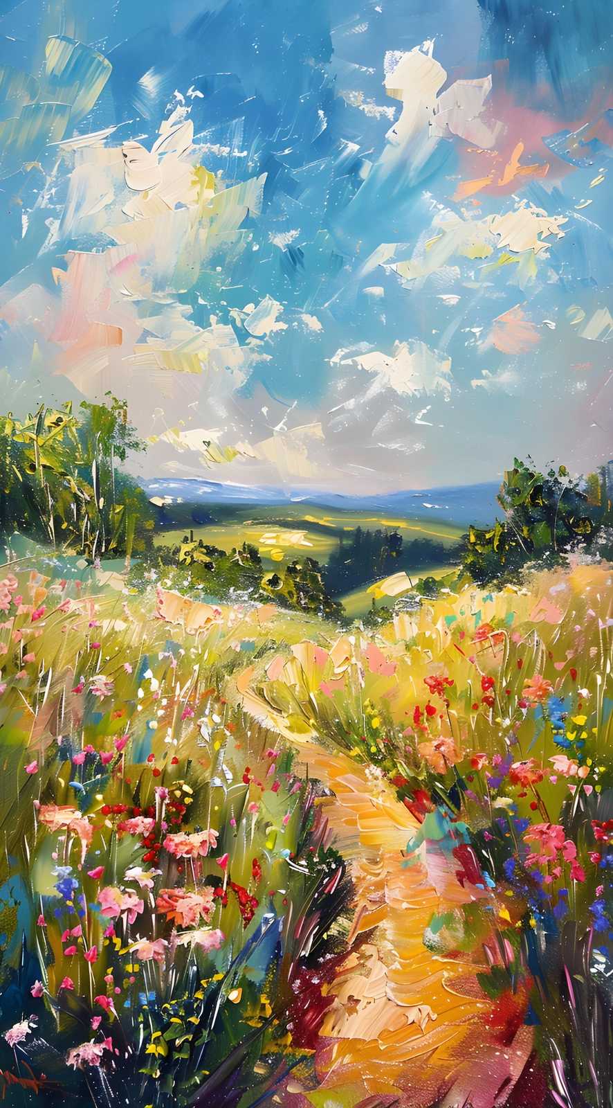 Vibrant Meadow Path Impressionist Wall Art