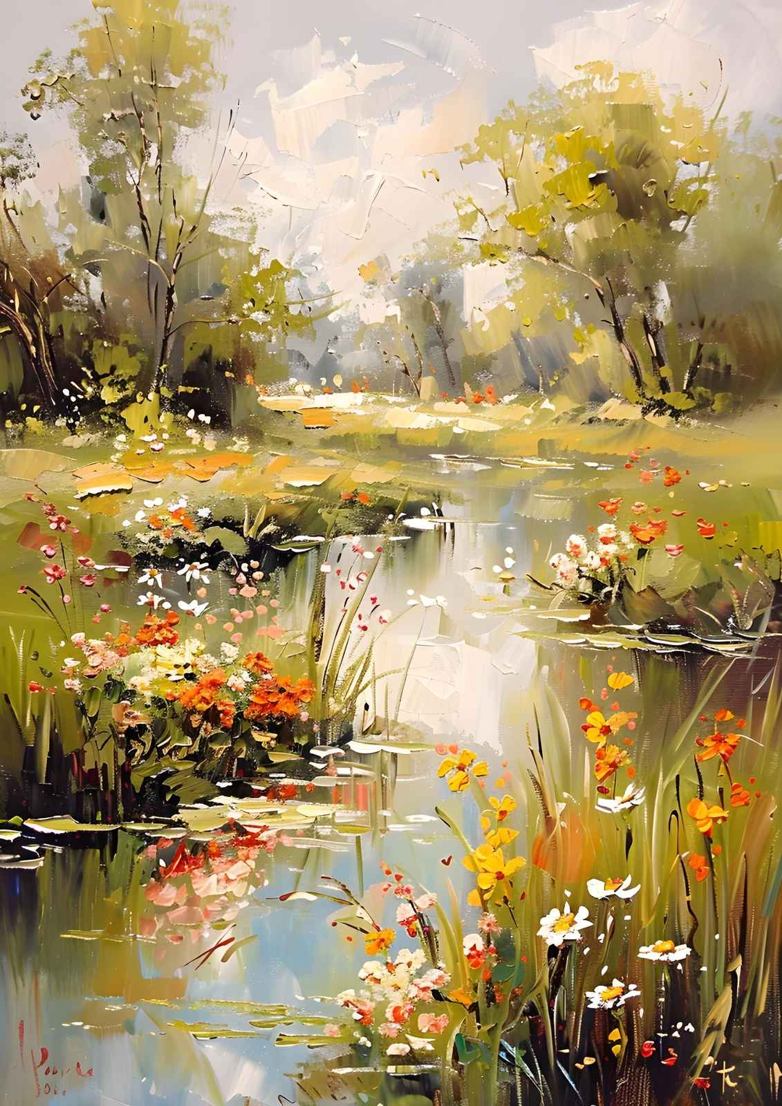 Serene Pond Impressionist Floral Wall Art