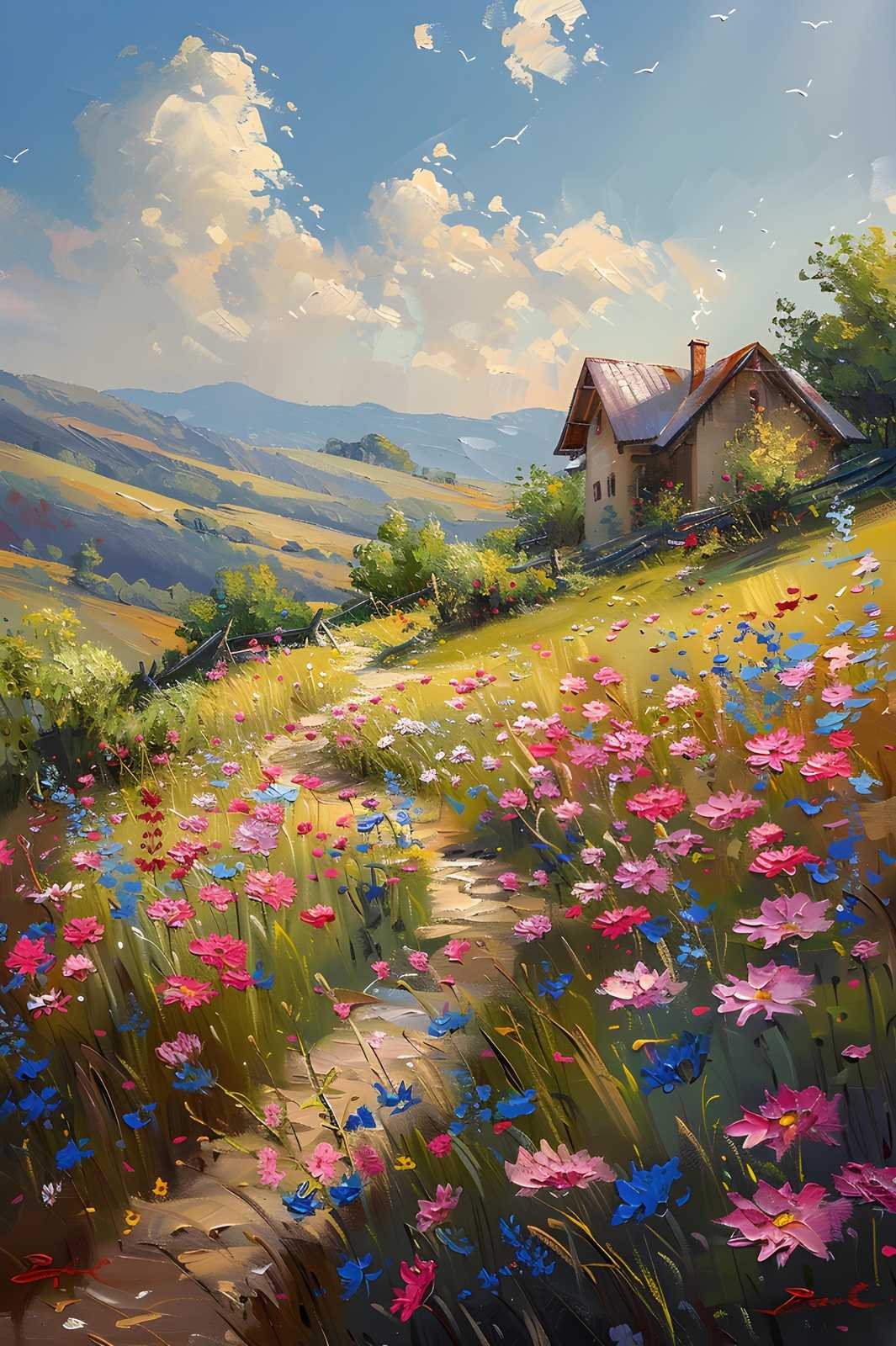 Vibrant Floral Meadow Cottage Wall Art