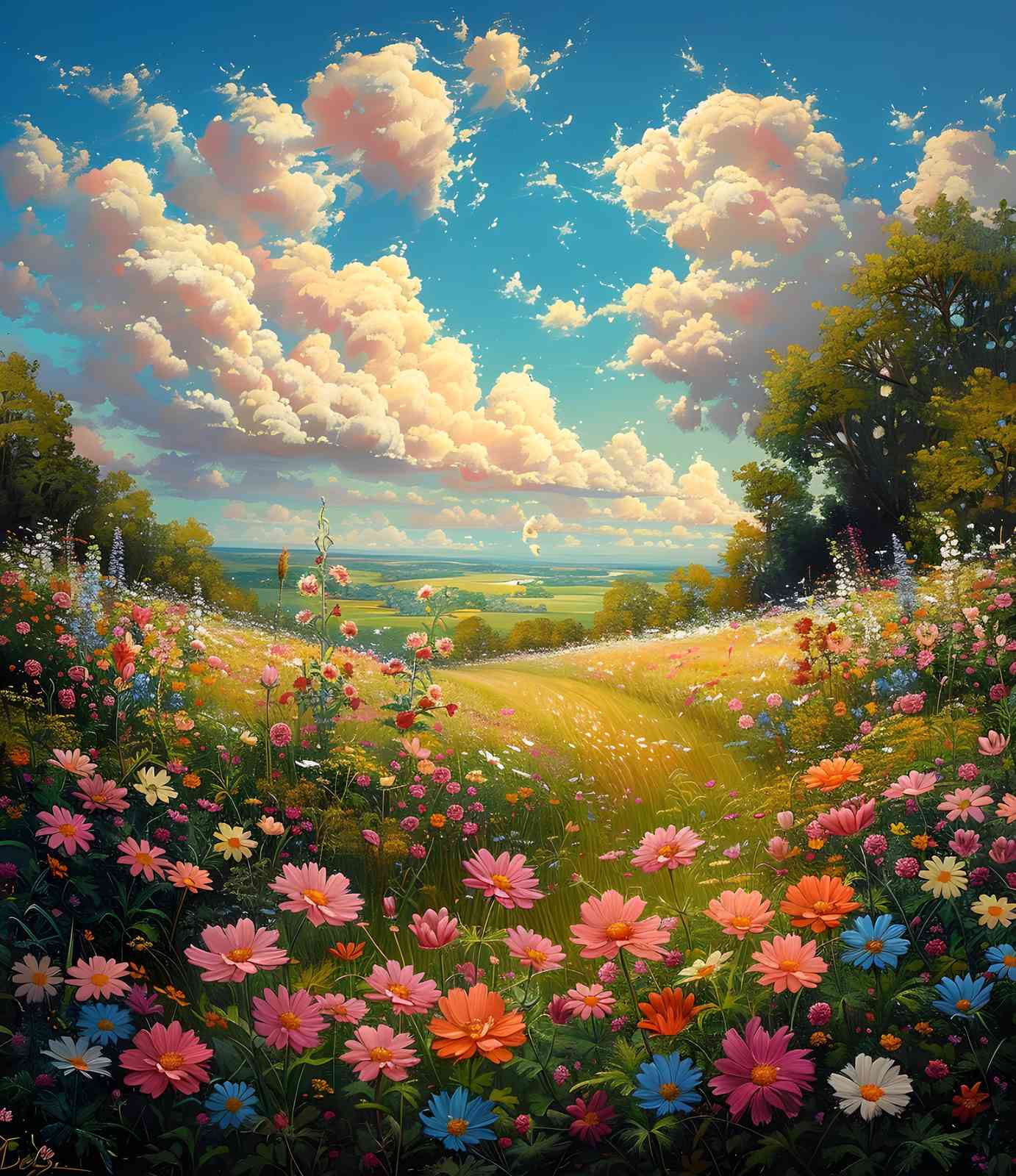 Vibrant Meadow Dream Landscape Wall Art