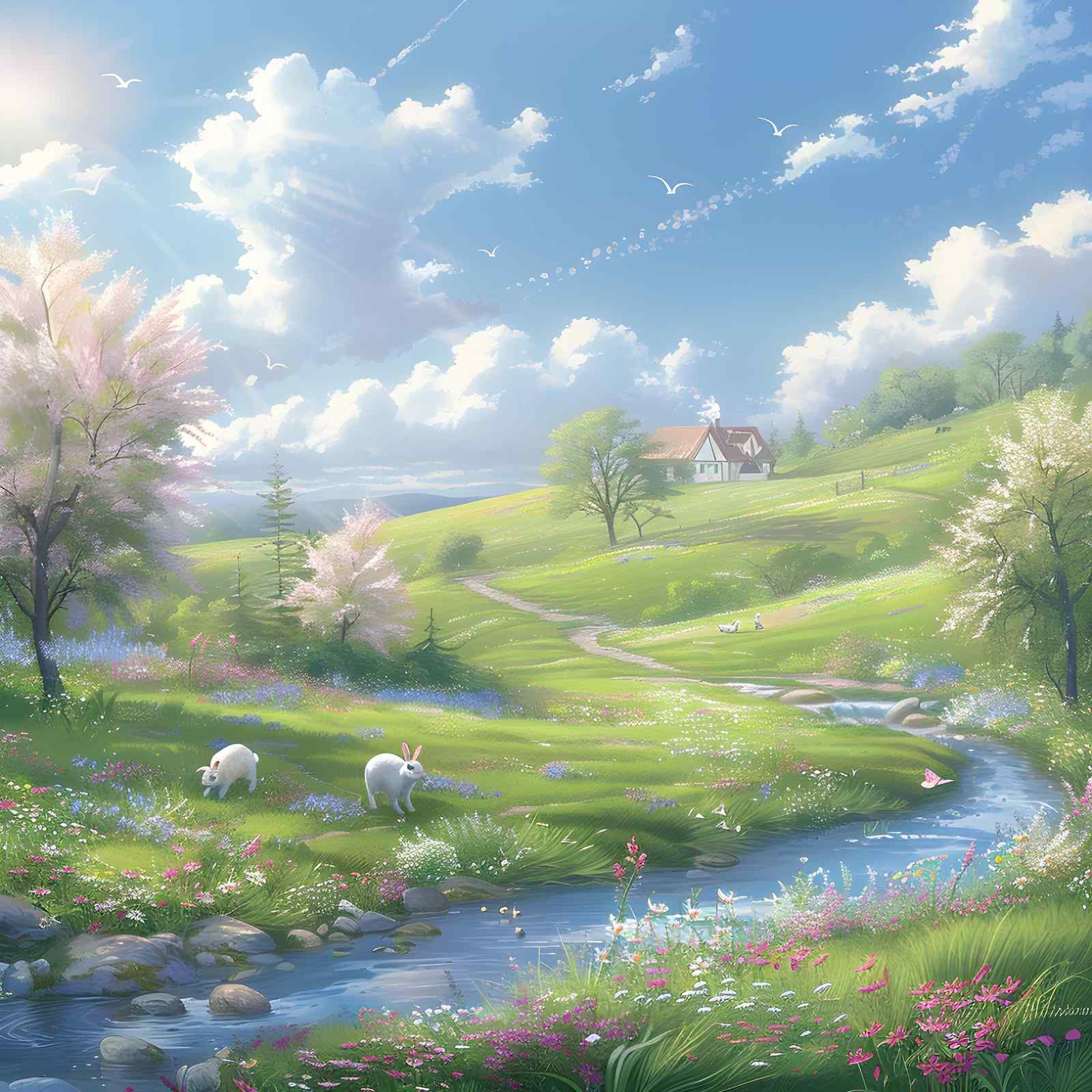 Enchanting Spring Meadow Bunnies Wall Art