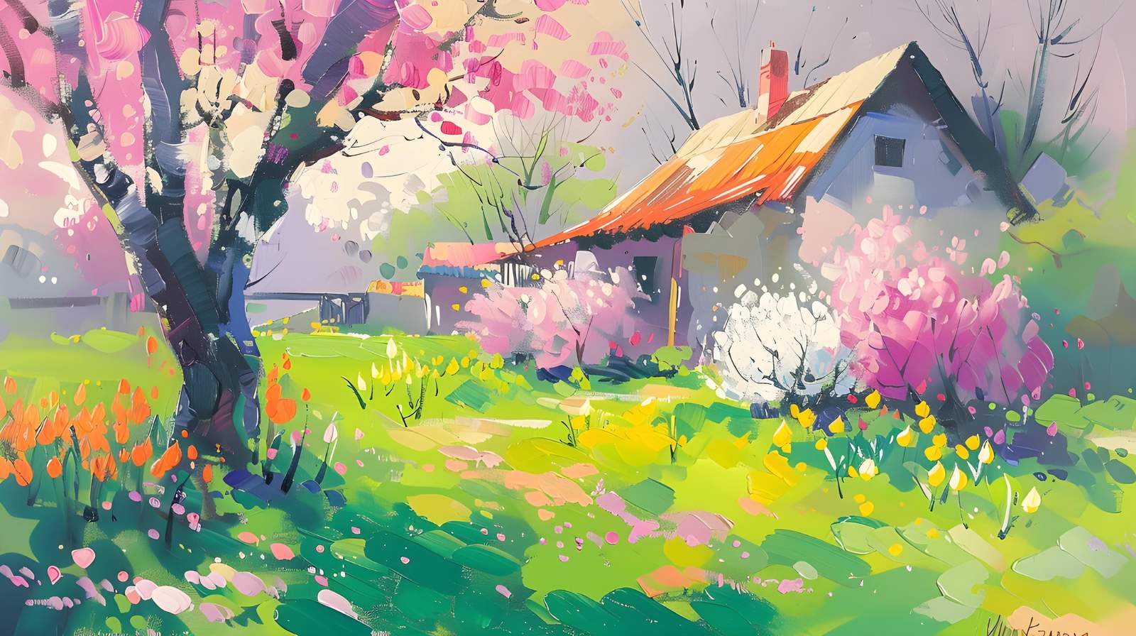 Vibrant Spring Meadow Cottage Wall Art