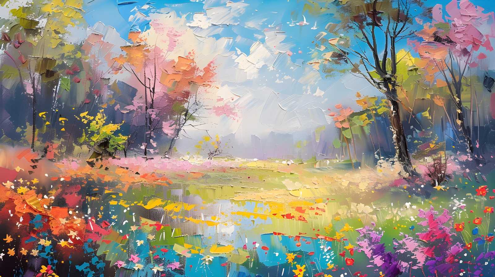 Vibrant Spring Meadow Wall Art | Impressionist Wall Art