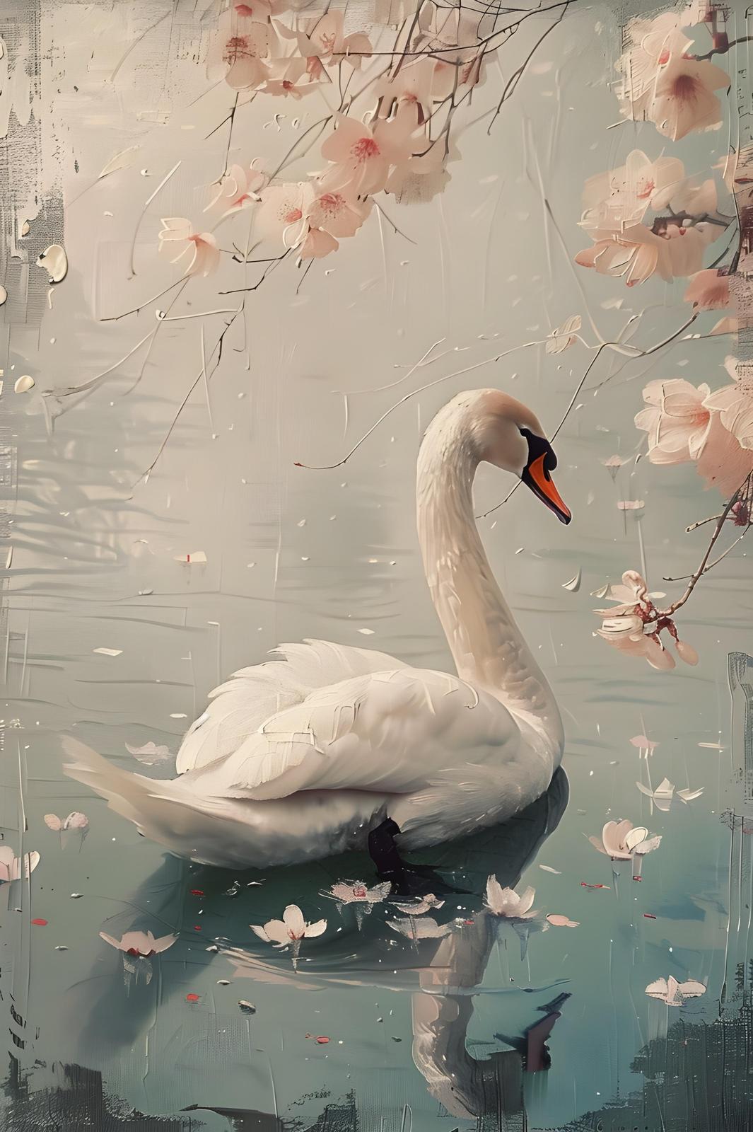 Serene Swan Blossom Dream Wall Art