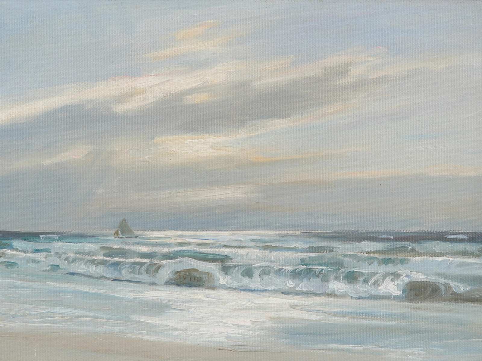 Serene Sailboat Beach Waves Wall Art